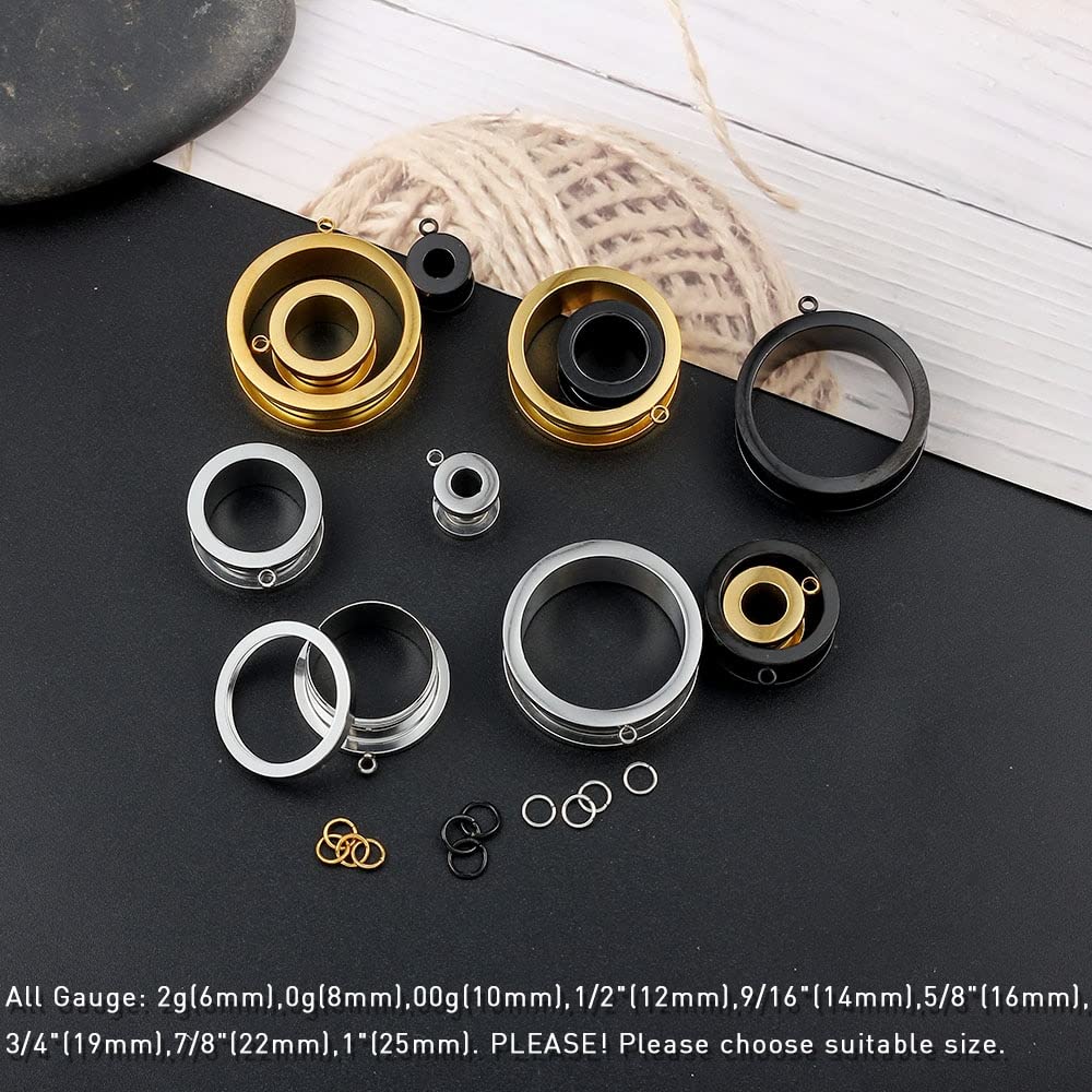 LADEMAYH 3 Pairs Stainless Steel Ear Gauges & Plugs for Men & Women - DIY Stretching Tunnels, Dangle Ear Jewelry for Ear Piercing - Perfect for Everyday Wear, Parties & Alternative Fashion