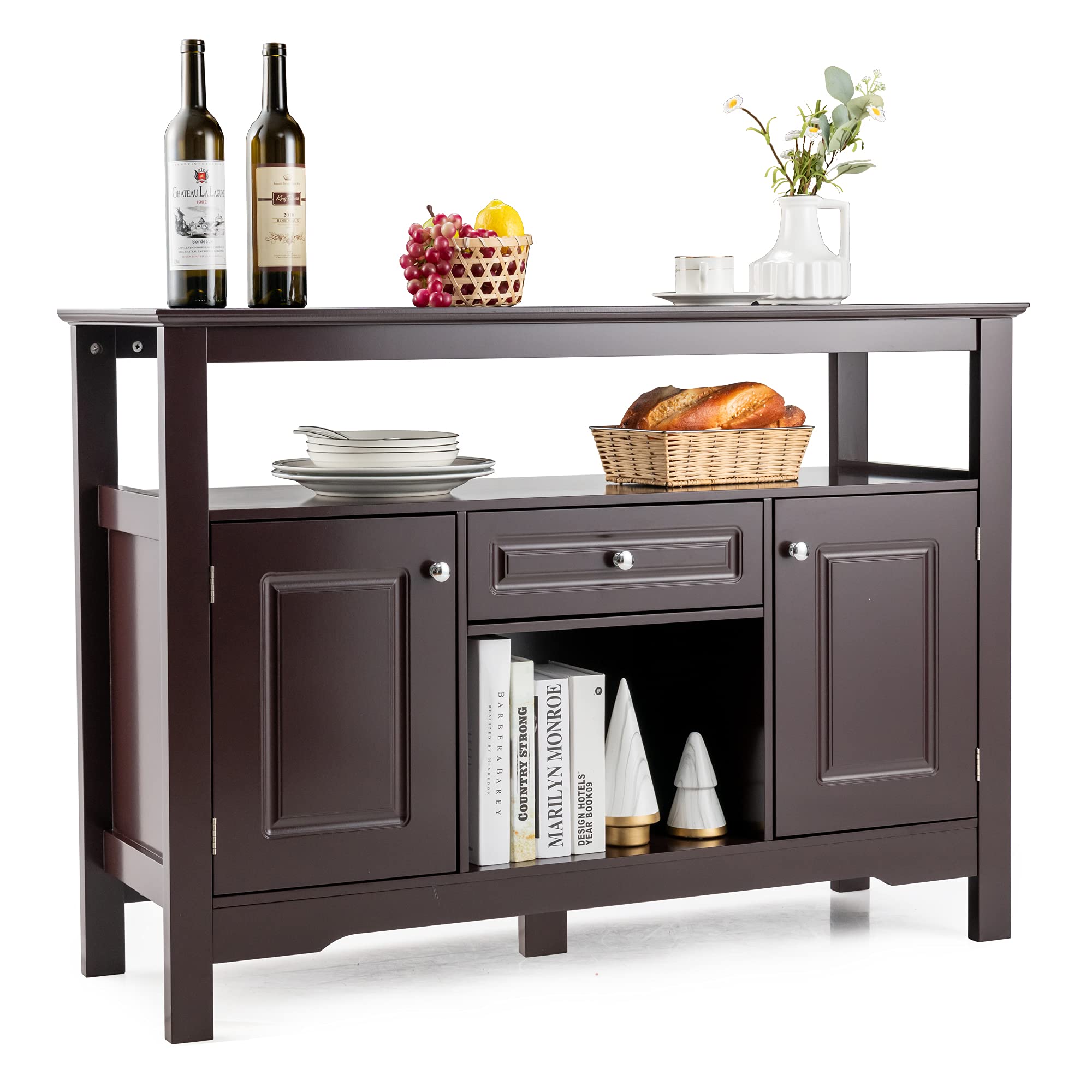 LOKO Buffet Cabinet with Storage - Bar Cabinet with Removable Wine Rack, Buffets & Sideboards with Various Storage Space, 46 x 16 x 32.5 Inches (Espresso) - Perfect for Dining Room, Living Room, or Kitchen Storage and Organization