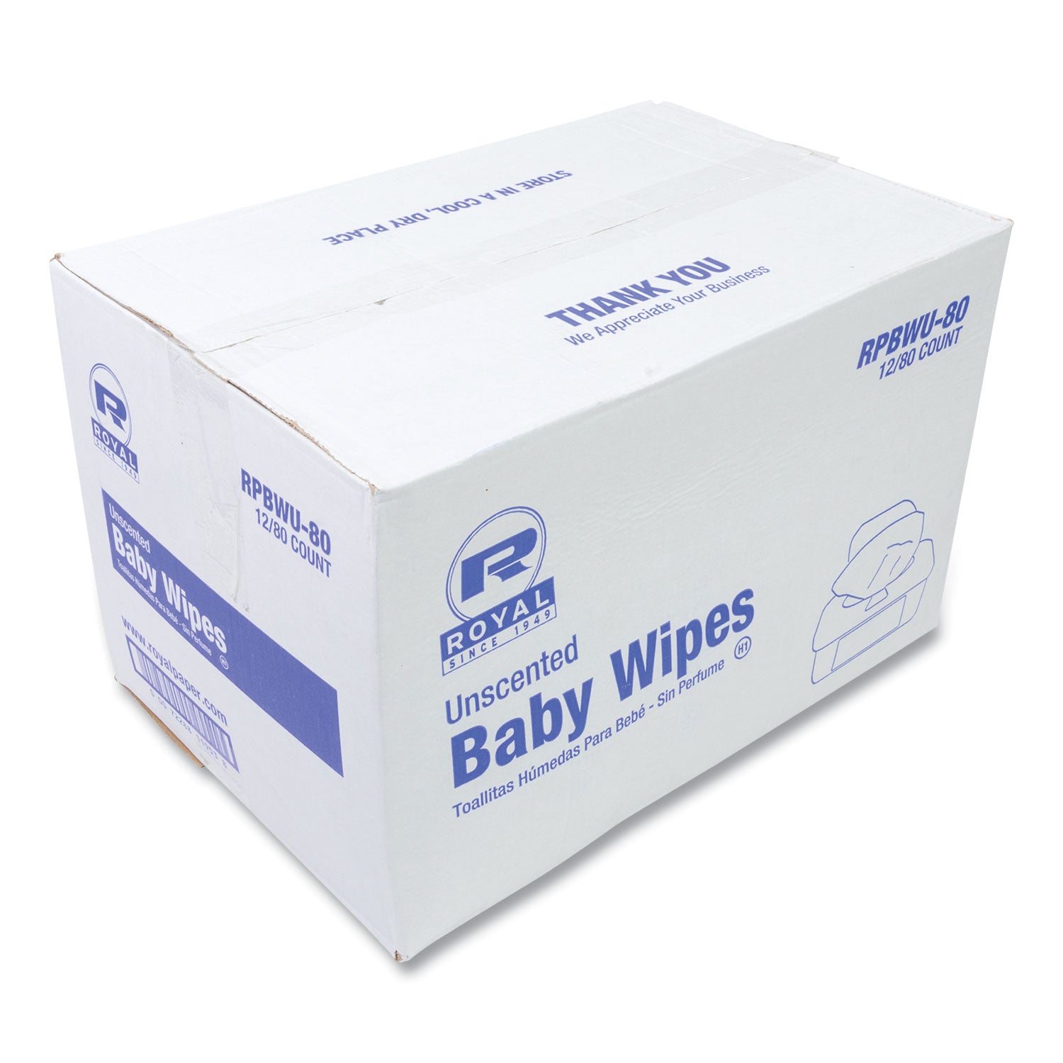 AmerCareRoyal® Unscented Baby Wipes - 80 Count per Tub, 12 Tubs per Carton | Hypoallergenic & Gentle for Newborns | Perfect for Diaper Changes, On-the-Go Cleaning & Sensitive Skin Care