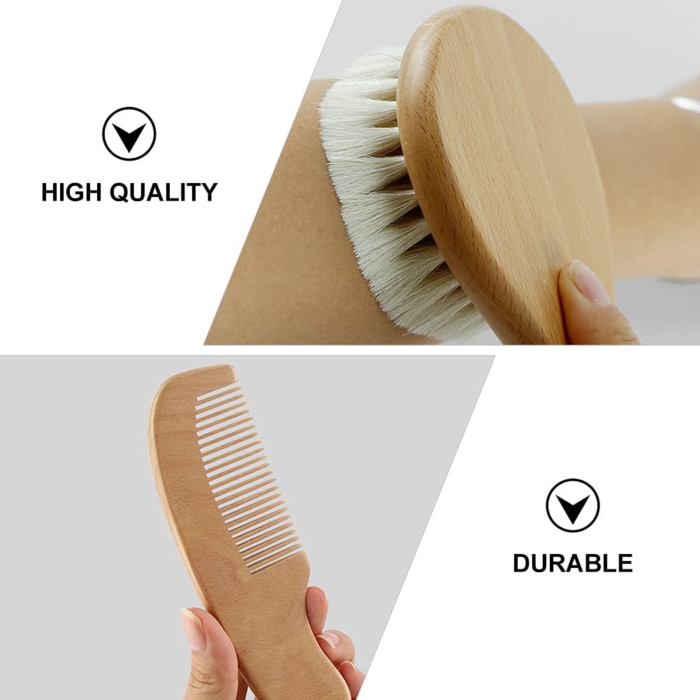 **Wooden Baby Hair Brush & Comb Set - Gentle Newborn Grooming Kit for Soft Hair Care - Perfect for Baby Showers, Bath Time & Daily Infant Hair Care**