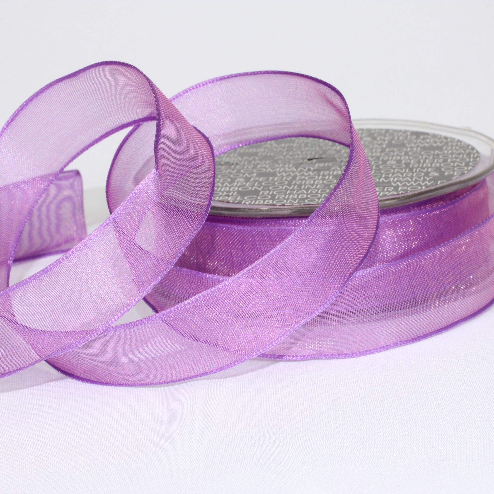 Shimmering Purple Crystal Organdy Wired Edge Craft Ribbon - 1 Inch x 54 Yards Bulk Roll for Gift Wrapping, Wedding Decor, DIY Crafts & Scrapbooking