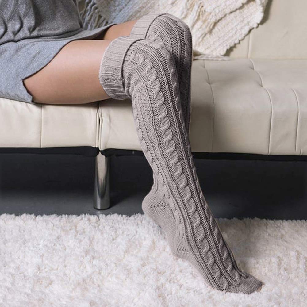 Women's Winter Warm Over The Knee Socks - Thigh High Knitted Stockings with Braided Design for Ladies & Girls | Perfect for Cold Weather, Fashion Outfits & Layering