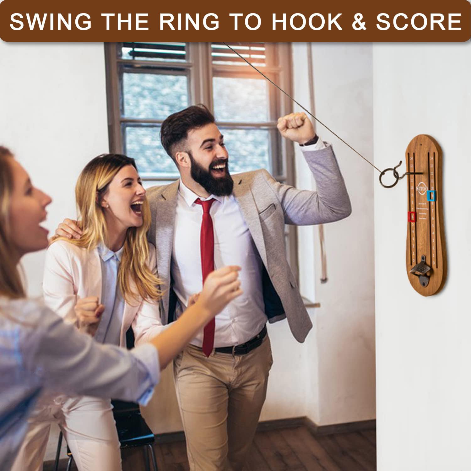 Ring Toss Game for Adults - Hook and Ring Drinking Game Set with 2 Metal Rings & Bottle Opener - Fun Indoor Outdoor Party Games for Backyard, Beach, Camping - Perfect Gift for Men & Women