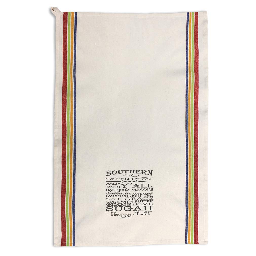 Custom Southern Rules Kitchen Towels - 'Come I'll Use Your Manners' Bless Heart Patterns, Southwestern Dish Towels & Cleaning Supplies with Multi Stripe Design | Perfect for Farmhouse, Rustic & Country Style Kitchens