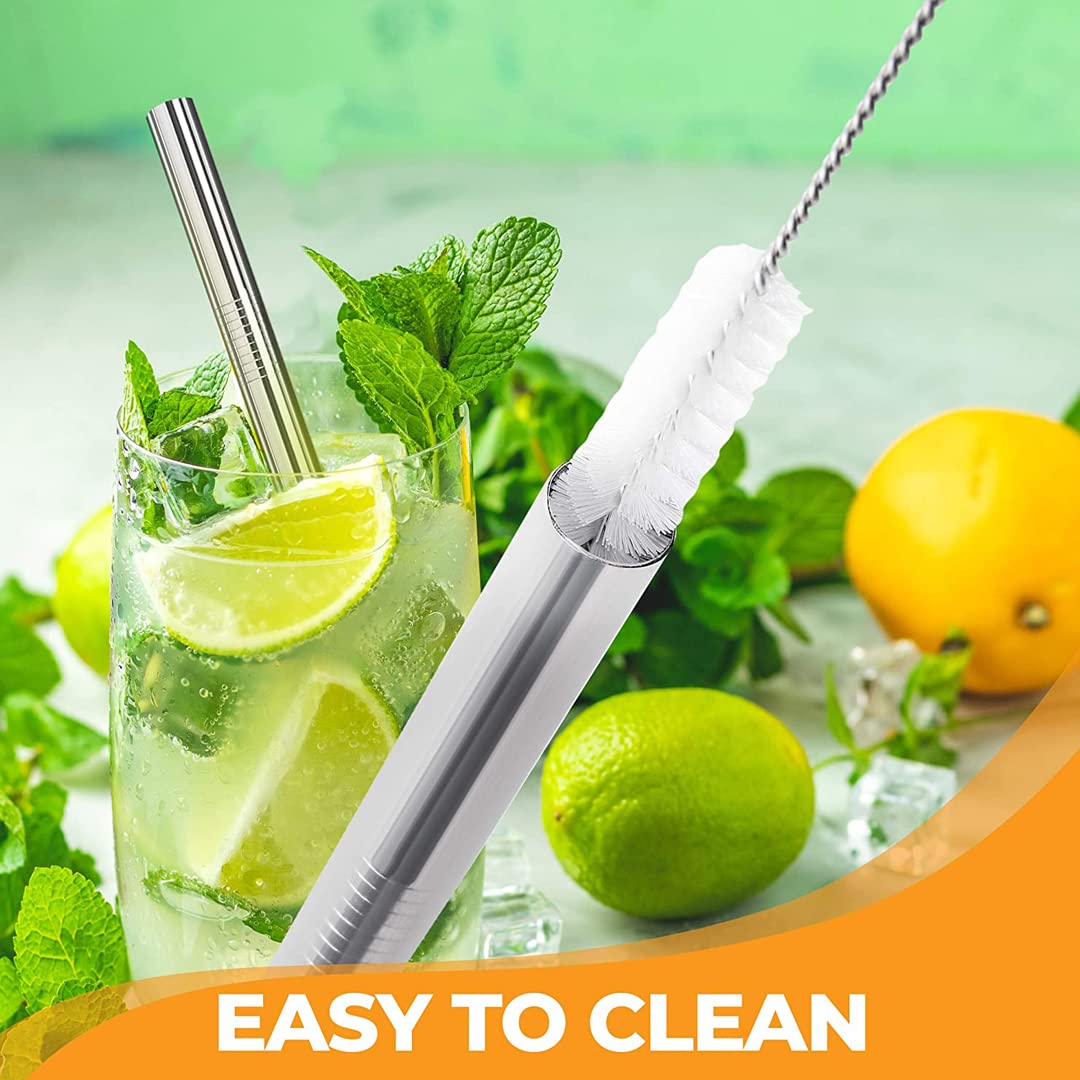Premium Stainless Steel Smoothie Straws - Set of 6 Reusable Metal Milkshake Straws (10.5