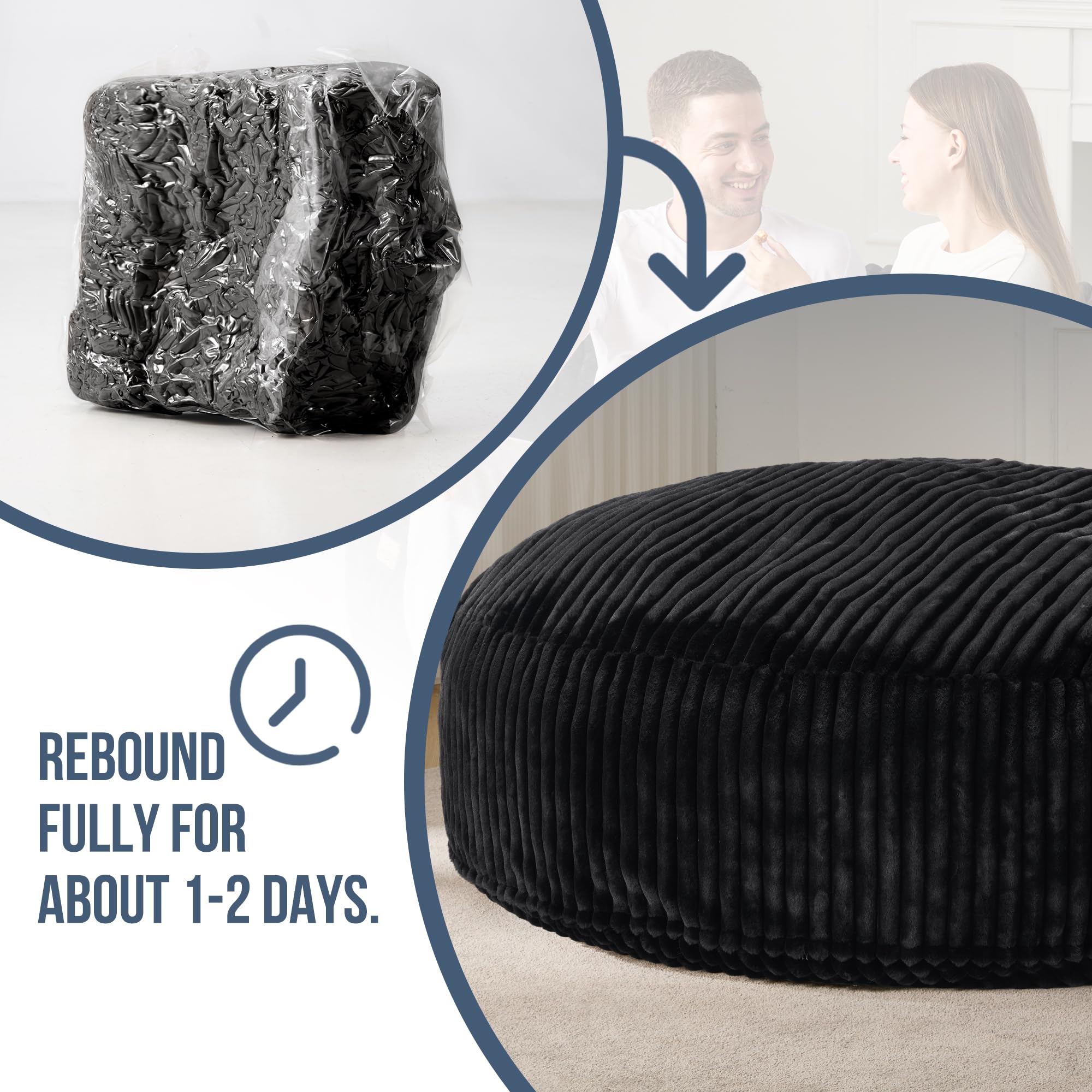 Premium 6ft Large Bean Bag Chair for Adults - Soft Plush Stripe Cover, Oversized 70