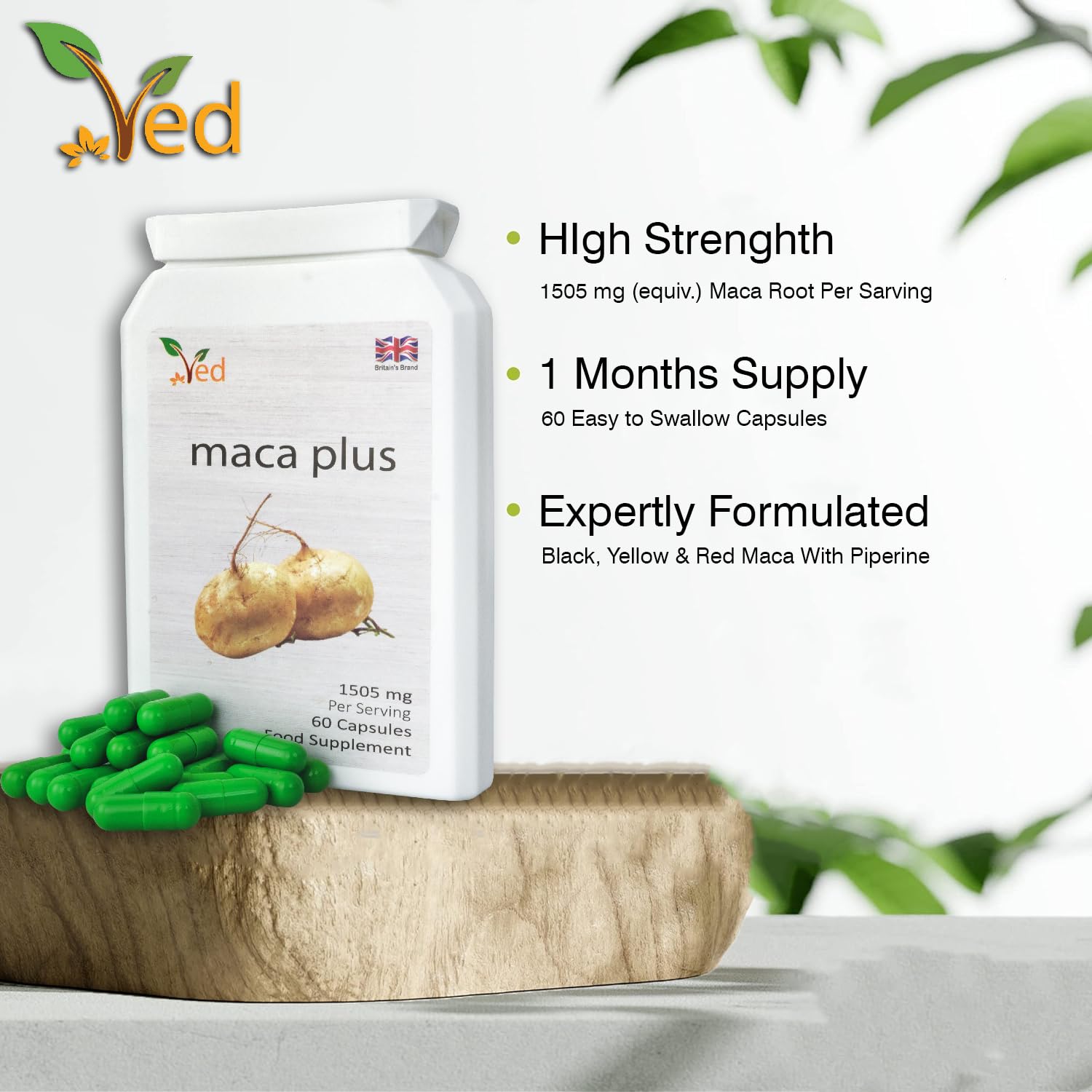 Organic Maca Root Capsules 1505mg - Black, Red, Yellow Peruvian Maca (60 Caps, 30-Day Supply) | 100% Pure, Non-GMO, Gelatinized | Supports Reproductive Health & Natural Energy | Perfect for Hormonal Balance & Daily Vitality Boost
