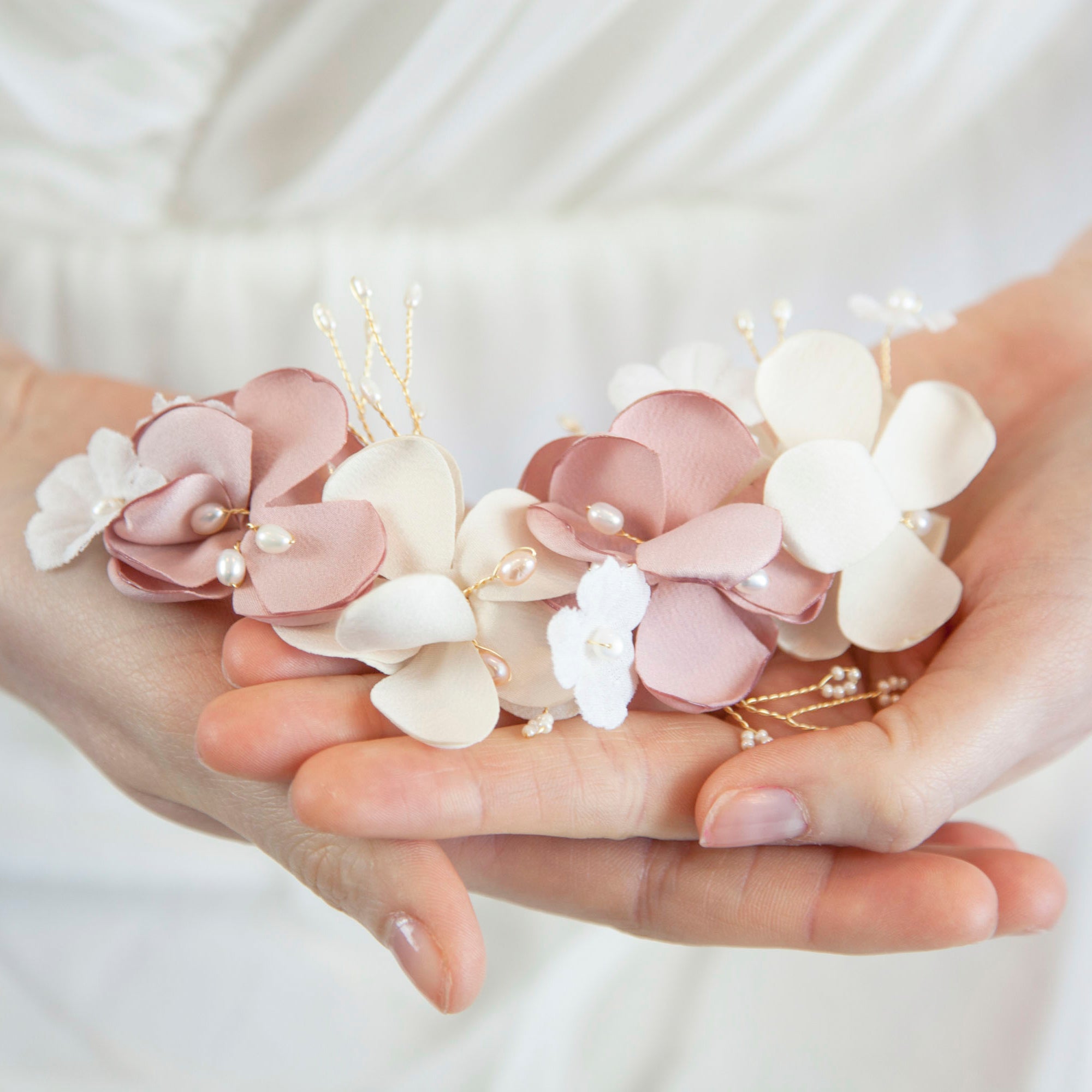 Elegant Bridal Pink Flower Hair Clip with Pearls - Perfect for Weddings, Prom, Parties & Special Occasions