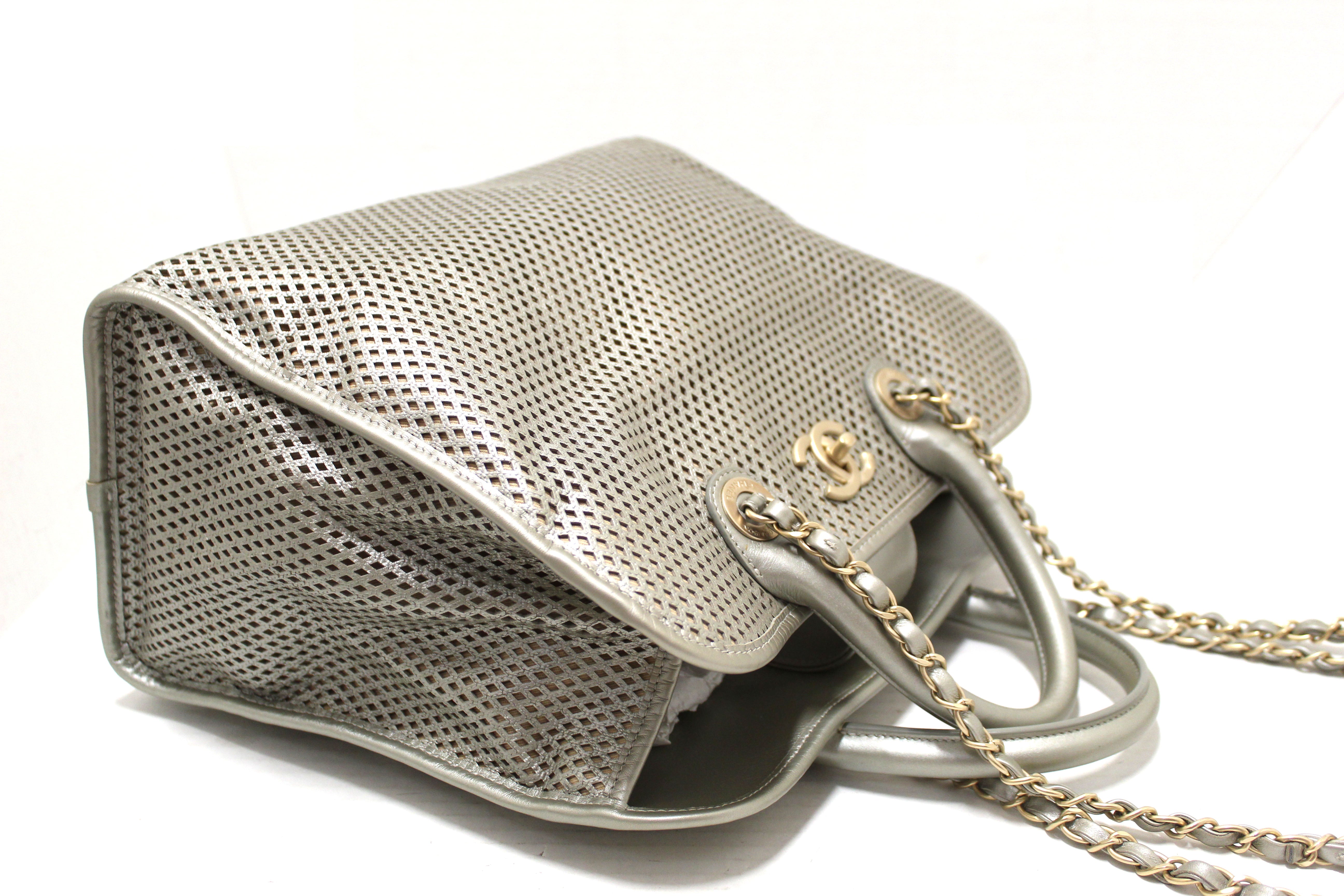 Authentic Chanel Grey Perforated Leather Up In The Air Convertible Tote Bag - Luxury Designer Handbag for Women, Perfect for Work, Travel & Everyday Use