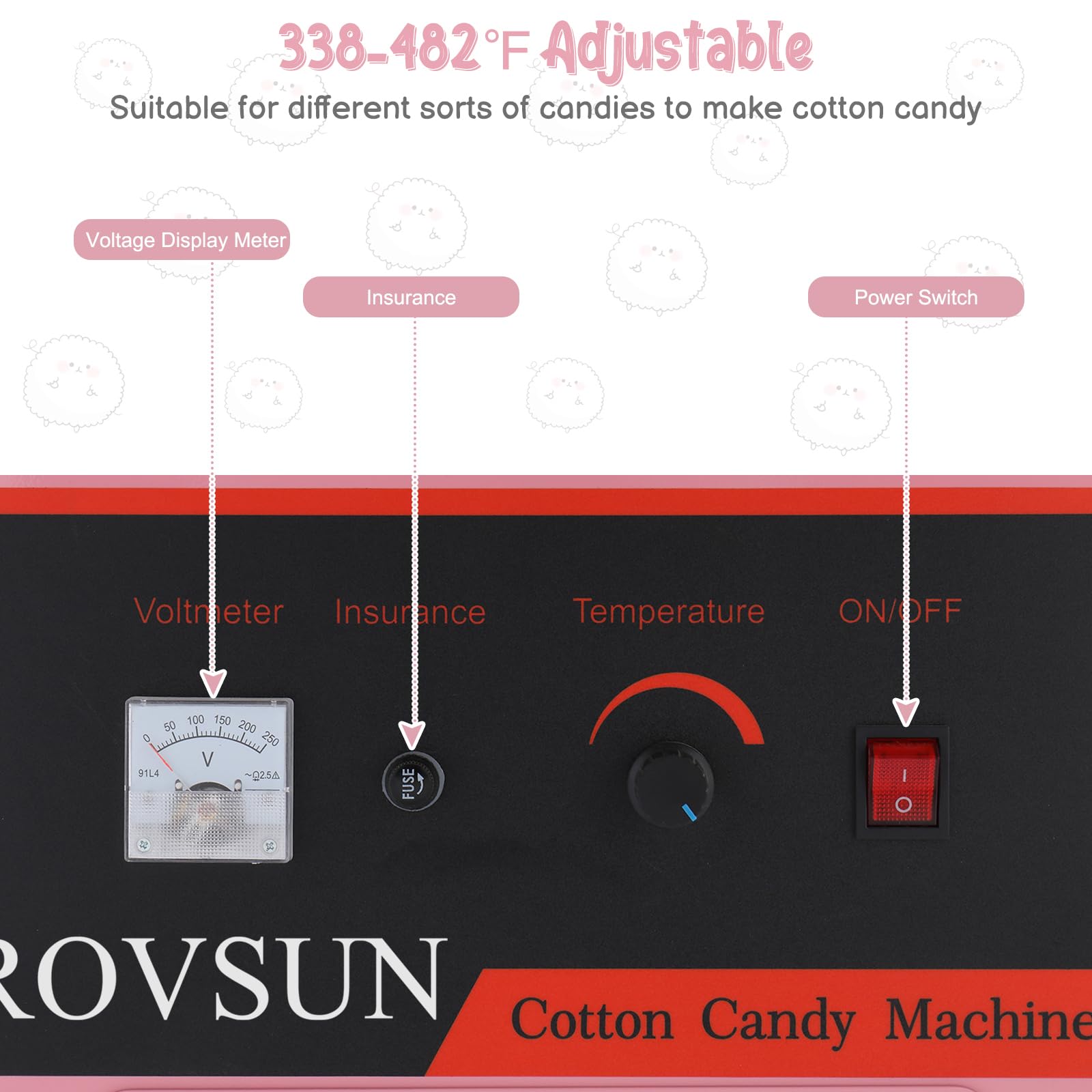 ROVSUN 21 Inch Commercial Cotton Candy Machine - Electric Candy Floss Maker with Stainless Steel Bowl, Sugar Scoop & Large Storage Drawer - Perfect for Home Parties, Carnivals, Birthday Events and Fair Concessions