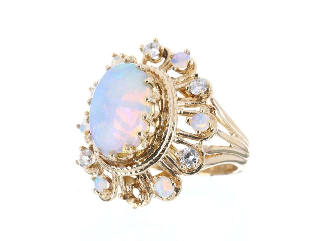 3.85 TCW Art Deco Vintage Antique Opal Diamond Cocktail Ring - Elegant Statement Jewelry for Evening Parties & Special Occasions
