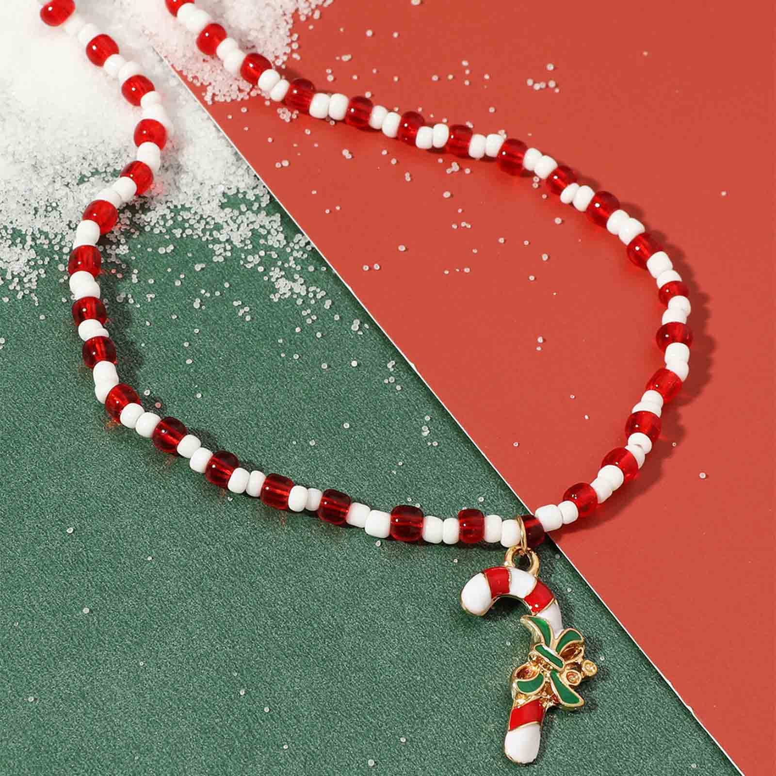 Festive Candy Cane Christmas Necklace - Red Bead & Crutch Pendant Holiday Jewelry for Women | Christmas Party, Gift Exchange, Office Celebration, Winter Wedding Accessory