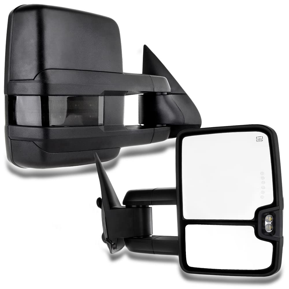 CCiyu Black Towing Mirrors LH Left & RH Right for 1999-2002 Chevy Silverado & GMC Sierra 1500/2500 - Power Adjustable Heated LED Turn Signal Mirrors | Perfect for Towing, Off-Roading & Enhanced Visibility