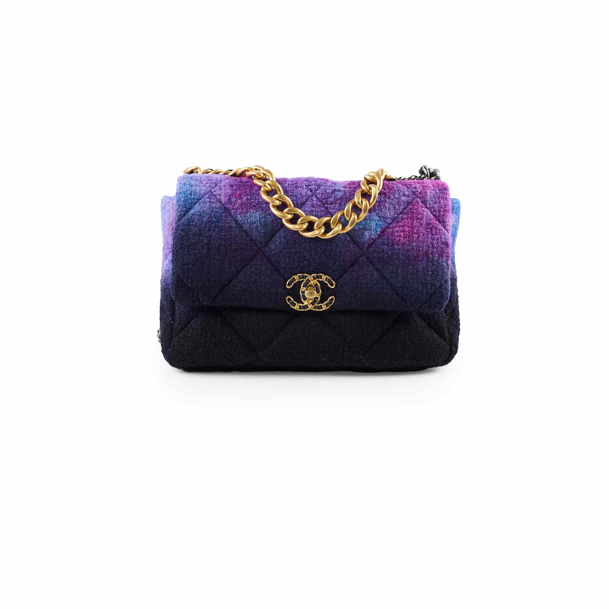 Chanel 19 Large Tweed Ombre Black/Purple Shoulder Bag - Luxury Designer Handbag for Women | Perfect for Work, Evening Events & Fashion Outings