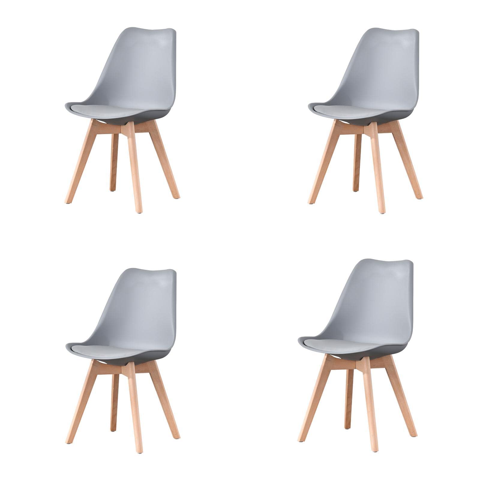 Nordic Style ABS PP Dining Chairs Set of 4 with Beech Wood Legs - Modern Gray Dining Room Chairs for Kitchen, Living Room, Office & Bedroom - Perfect for Home Decor and Small Space Furniture Arrangement