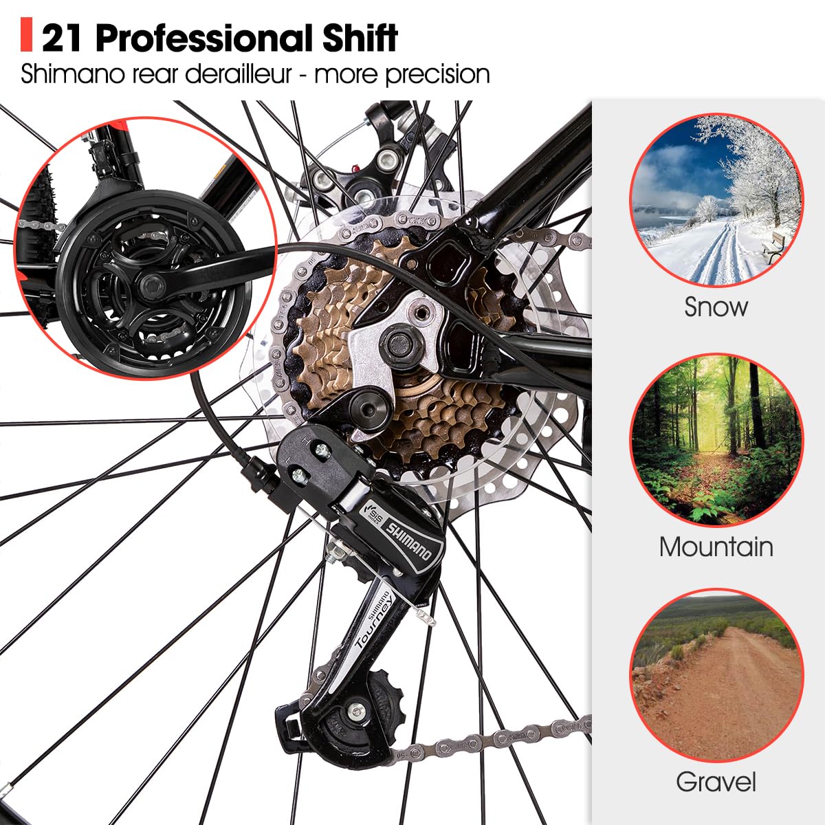 HILAND 26 Inch Mountain Bike for Men & Women - 21-Speed Drivetrain, Aluminum Frame, Disc Brakes, 3/6-Spoke Wheels | Perfect for Trail Riding, Commuting & Outdoor Adventures
