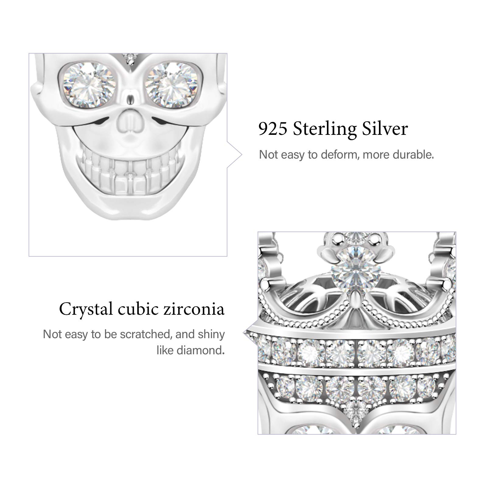 GNOCE 925 Sterling Silver Skull Charm for Women - Gothic Jewelry Pendant for Bracelets & Necklaces - Perfect for Halloween, Punk Fashion, and Gift Giving