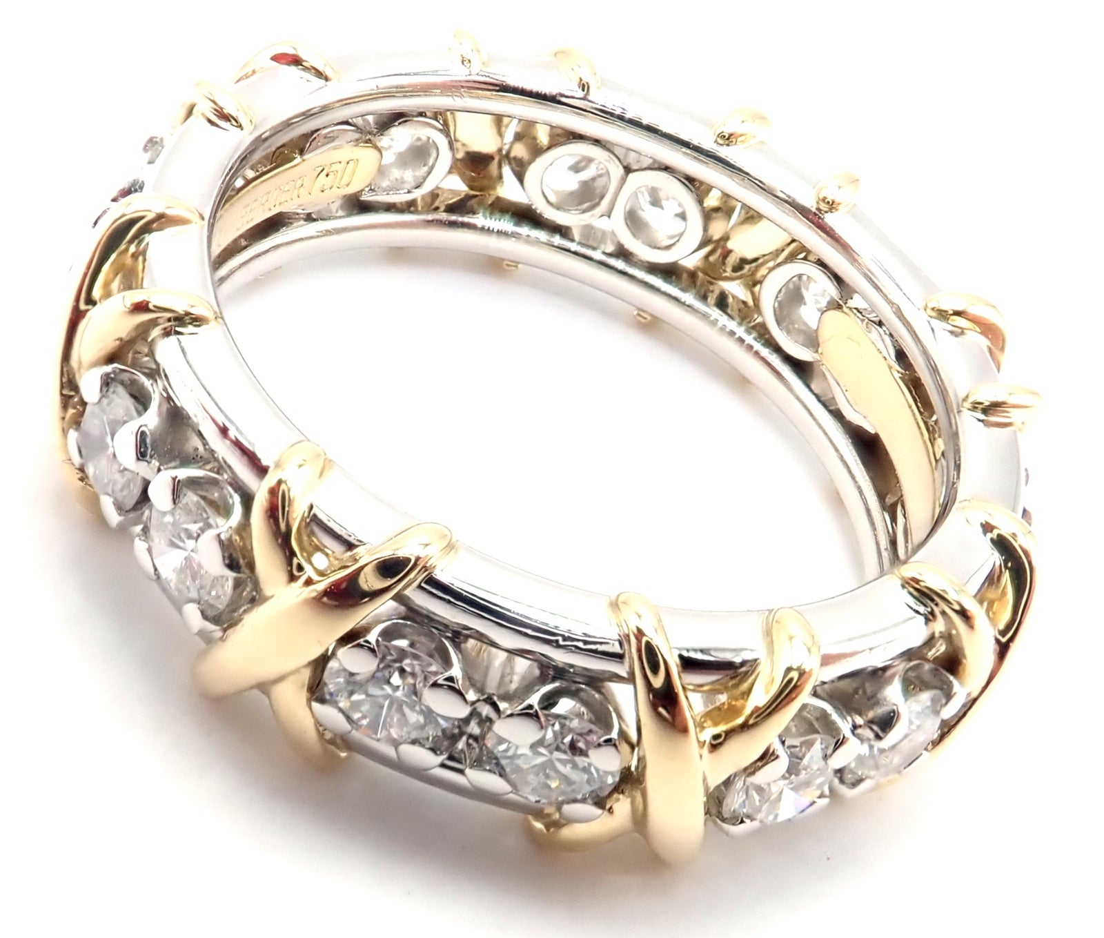 Tiffany & Co Schlumberger 18k Gold Platinum Diamond Ring - 16 Stone Wedding Band Size 6 for Women - Perfect for Engagement, Anniversary & Special Occasions