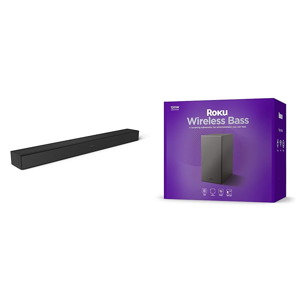 2023 Roku TV Wireless Soundbar with Enhanced Stereo Sound & Clear Dialogue | Slim Sound Bar with Wireless Subwoofer & Easy Setup | Perfect for Home Theater, Gaming & Movie Nights (Black)