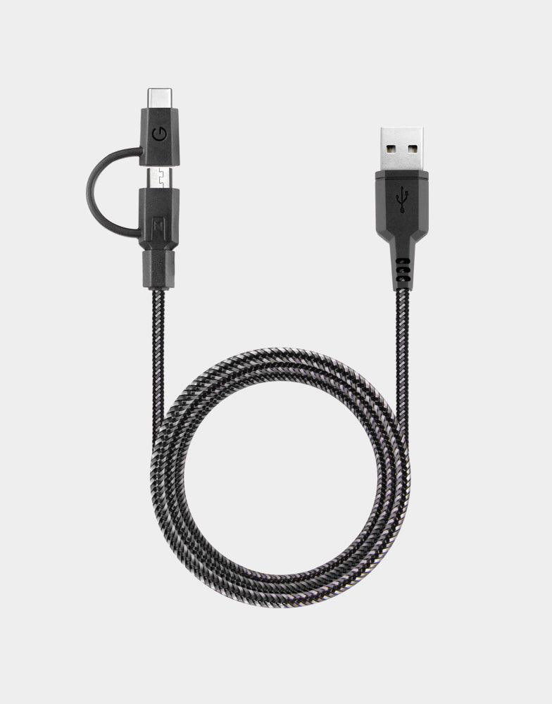 NyloTough 2 in 1 USB C + Micro USB 1.5M Fast Charging Cable - Durable Nylon Braided Cord for iPhone, Samsung, Android Phones & Tablets - Perfect for Home, Office & Travel Charging