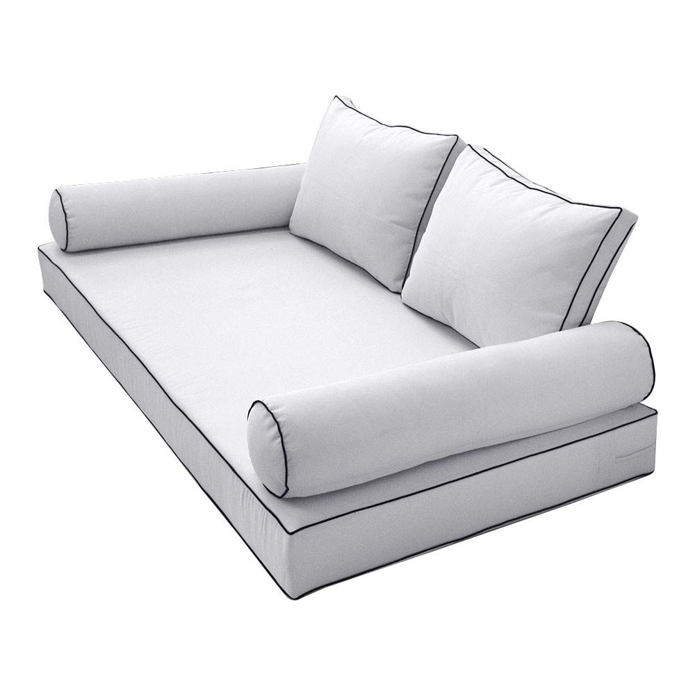 Prolinemax Twin-XL Daybed Mattress Cover - Outdoor Style 1 with Contrast Trim, Fitted Bolster Pillowcase Sheet (AD105) - Perfect for Patio Furniture, Sunroom Lounging & Guest Bed Protection