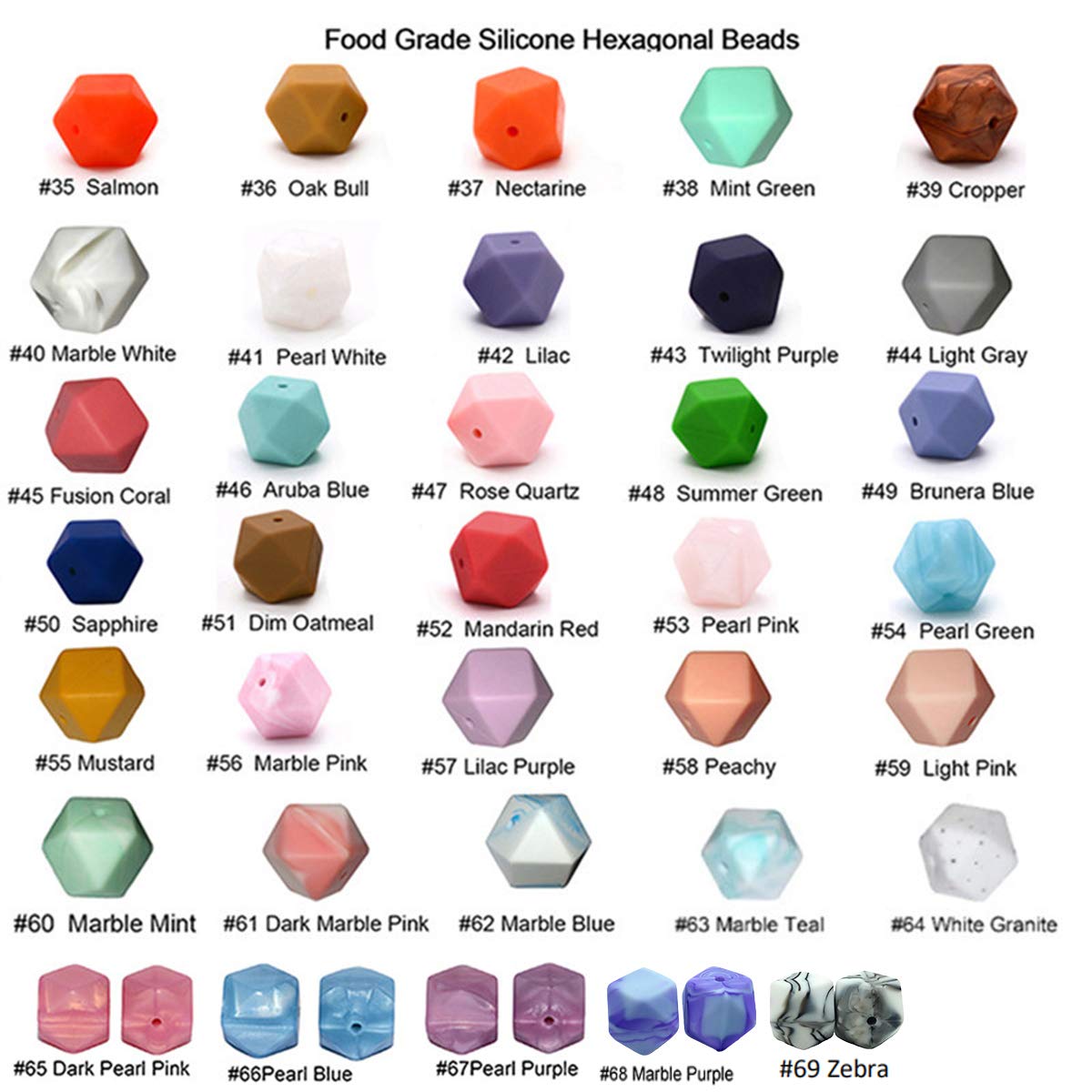 14mm Hexagonal Silicone Beads - 50pcs for Jewelry & Keychain Making