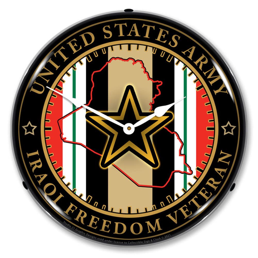 Army Veteran Operation Iraqi Freedom LED Wall Clock - Military Patch Design, 14 Inch Lighted Display - Perfect for Home, Office & Military Memorabilia Collection