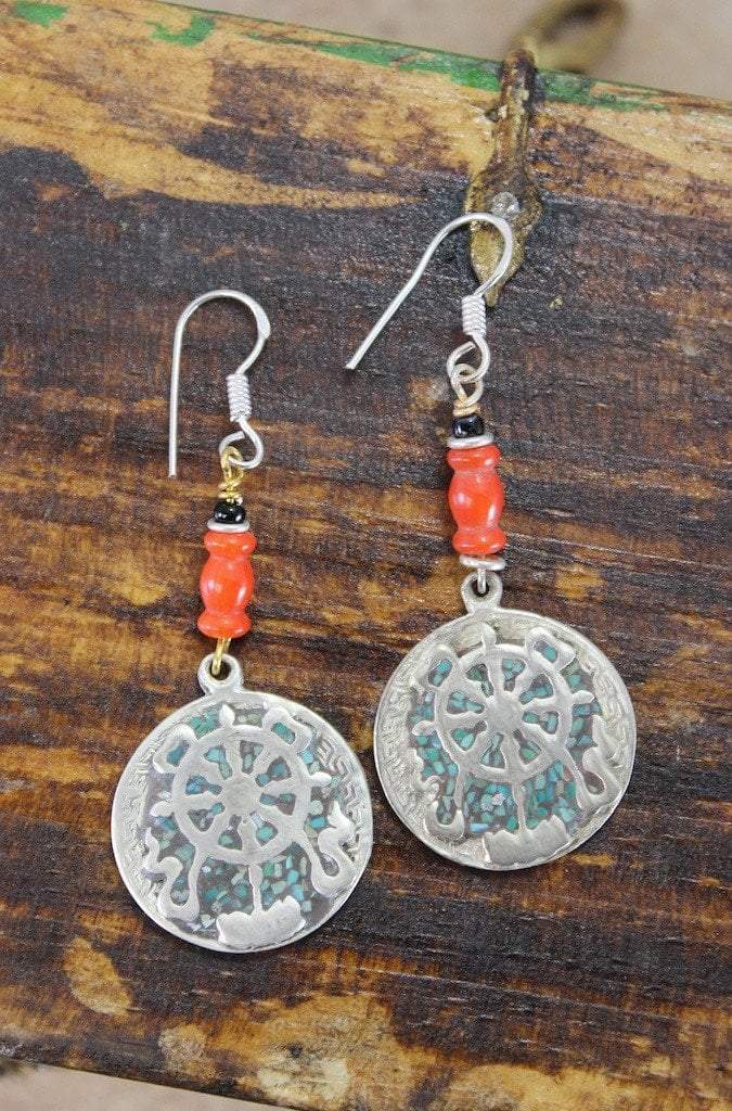 Authentic Tibetan Dharmachakra Earrings - Handmade Buddhist Jewelry for Women - Spiritual & Meditation Accessories | Perfect for Yoga, Mindfulness Practice & Cultural Fashion