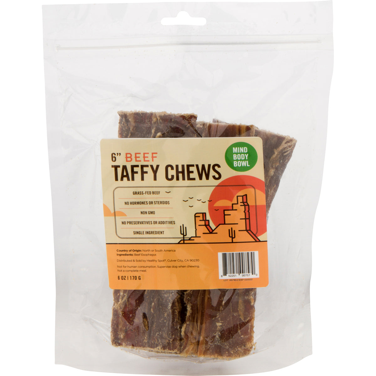 Premium MIND BODY BOWL Beef Taffy Chews - 6 Pack Natural Dog Treats for Training, Rewards & Dental Health - Grain-Free Soft Chews for Small & Large Dogs