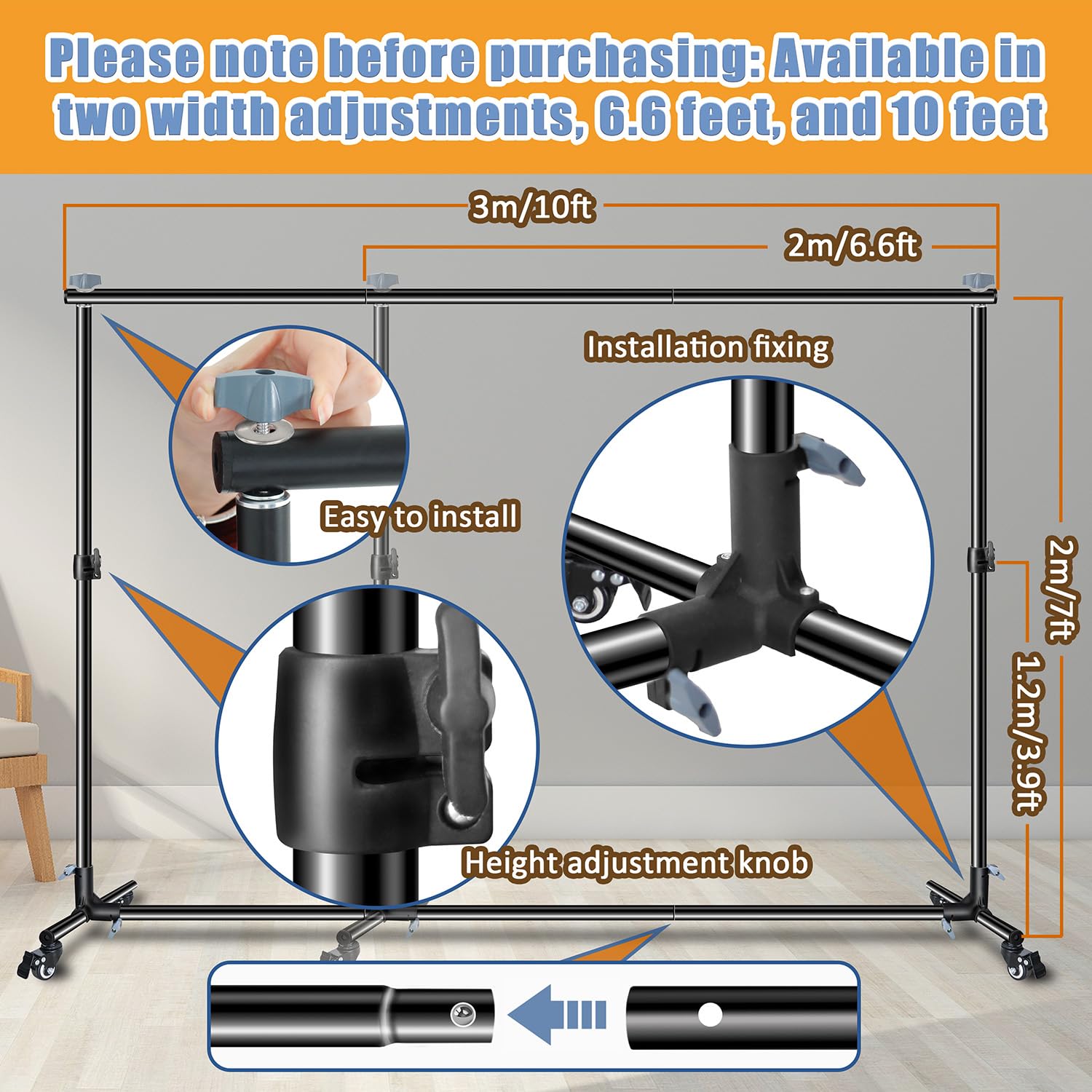Heavy Duty Backdrop Stand with Wheels - 10x7ft Adjustable Photo Background Stand for Photography, Studio, Parties, Birthdays | Portable & Sturdy for Indoor & Outdoor Events