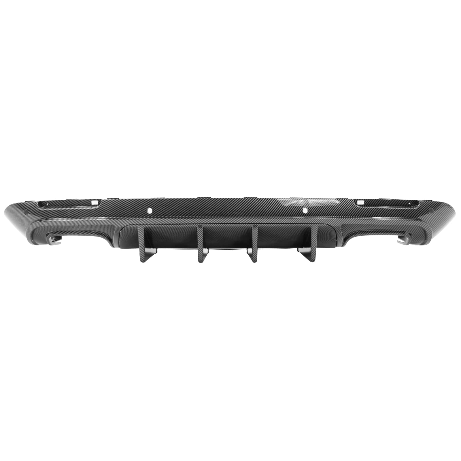 IKON MOTORSPORTS Rear Diffuser for 2015-2023 Dodge Challenger | V1 Style Carbon Fiber Print PP Rear Bumper Lip Spoiler with Shark Fins | Upgrade Your Ride for Street Racing & Car Shows