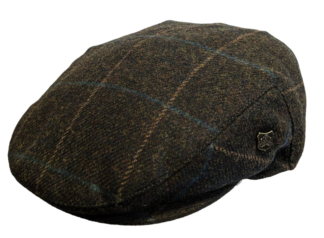 Failsworth Tweed Wool Flat Cap - Brown Window Pane Check - Vintage Style Men's Hat for Casual Wear, Outdoor Activities & Fashion Accessories