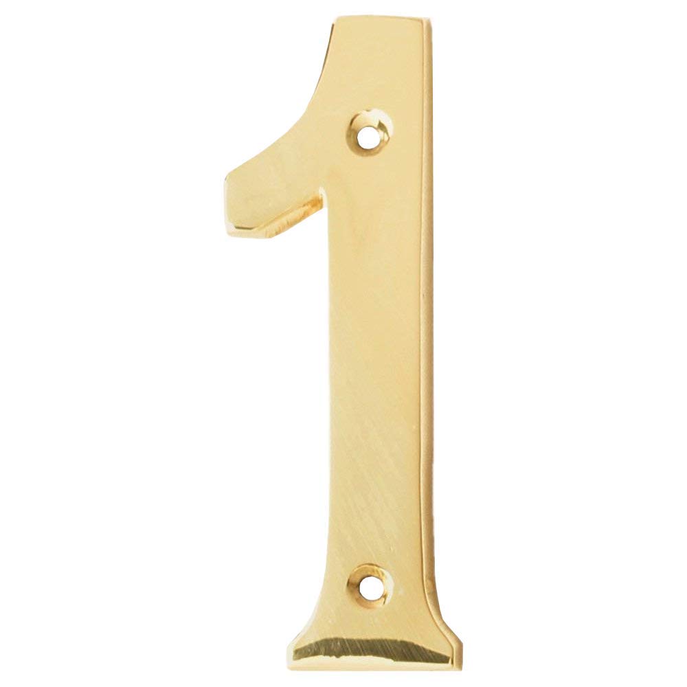 4-Inch Solid Brass Lacquered Polished Outdoor Mailbox Numbers - Durable House Address Sign for Exterior Doors & Mailboxes (Number 1) - Perfect for Home, Office & Apartment Entryways