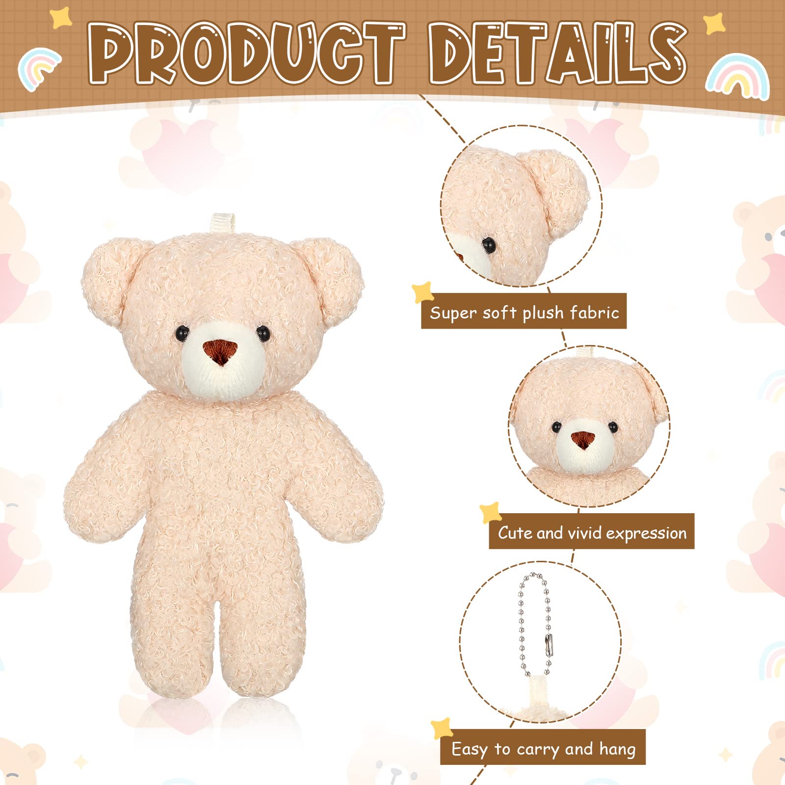 HyDren 40 Pcs Mini Bear Plush Toys - 4.7 Inch Soft Stuffed Animal Keychains, Tiny Jointed Teddy Bears for Kids DIY, Party Favors & Gifts (Simple Style) - Perfect for Birthday Parties, Classroom Rewards, Christmas Stocking Stuffers & Travel Companions