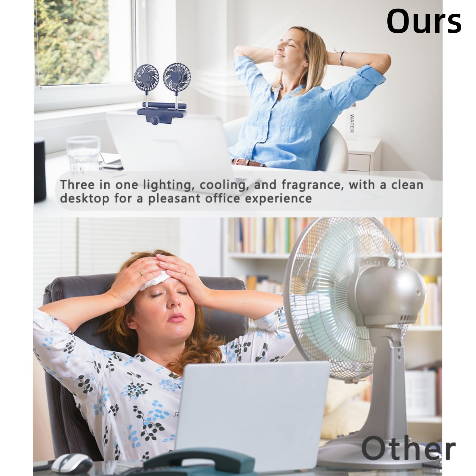 Binguowang 3-in-1 Clip-On Monitor Fan with Eye-Care LED Light & Aroma Diffuser - Portable Cooling Desk Fan, Adjustable Lighting, Quiet Breeze for Office, Gaming, Home & Workspace - Perfect for Computer Desks, Study Rooms & Bedside (Dark Green)