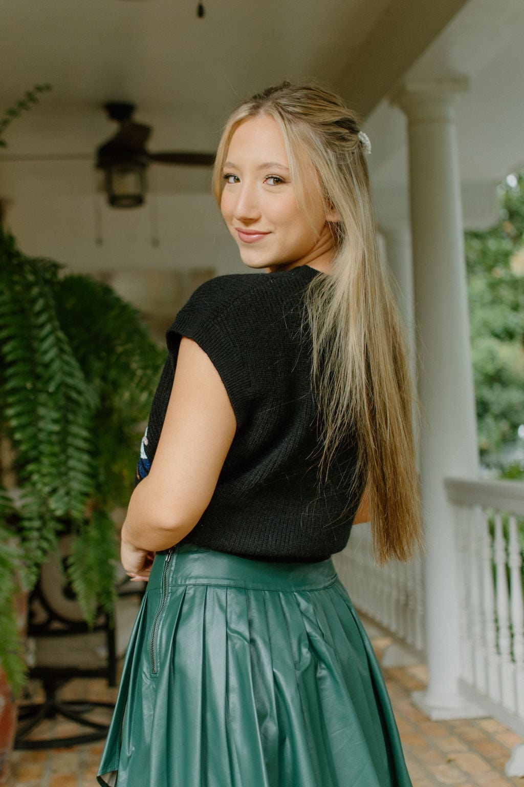 Hunter Green Pleated Leather Skort for Women - Stylish & Comfortable Leather Skirt with Pleats - Perfect for Office, Party & Casual Wear