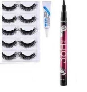 SEYBLUSH 5-Pairs False Eyelashes Kit with Eyelash Glue & Eyeliner - Natural Looking Lashes for Daily Wear, Parties & Special Occasions