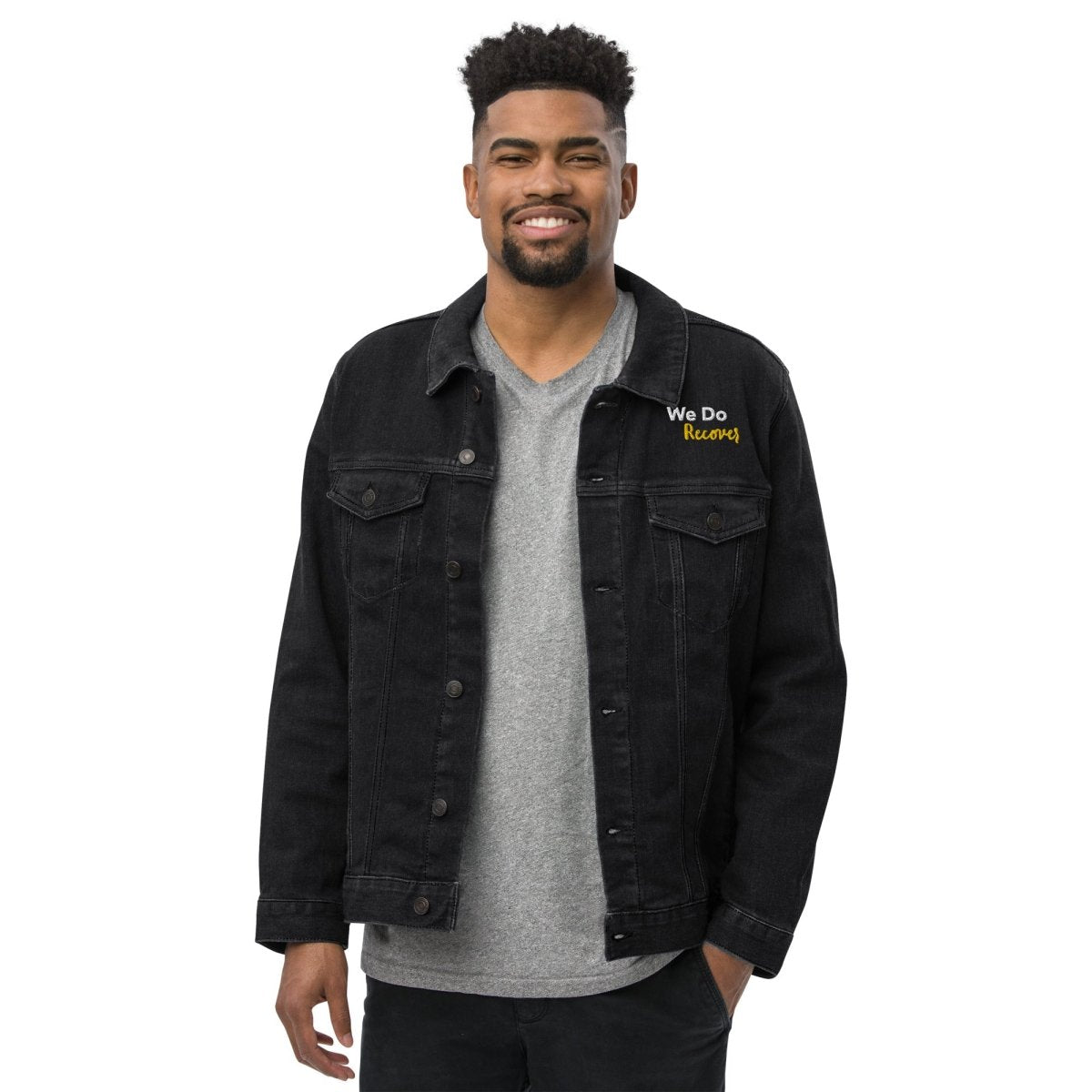 Empowering 'We Do Recover' Denim Jacket - Symbol of Hope & Resilience for Addiction Recovery & Mental Health Support | Perfect for Support Groups, Therapy Sessions & Everyday Inspiration