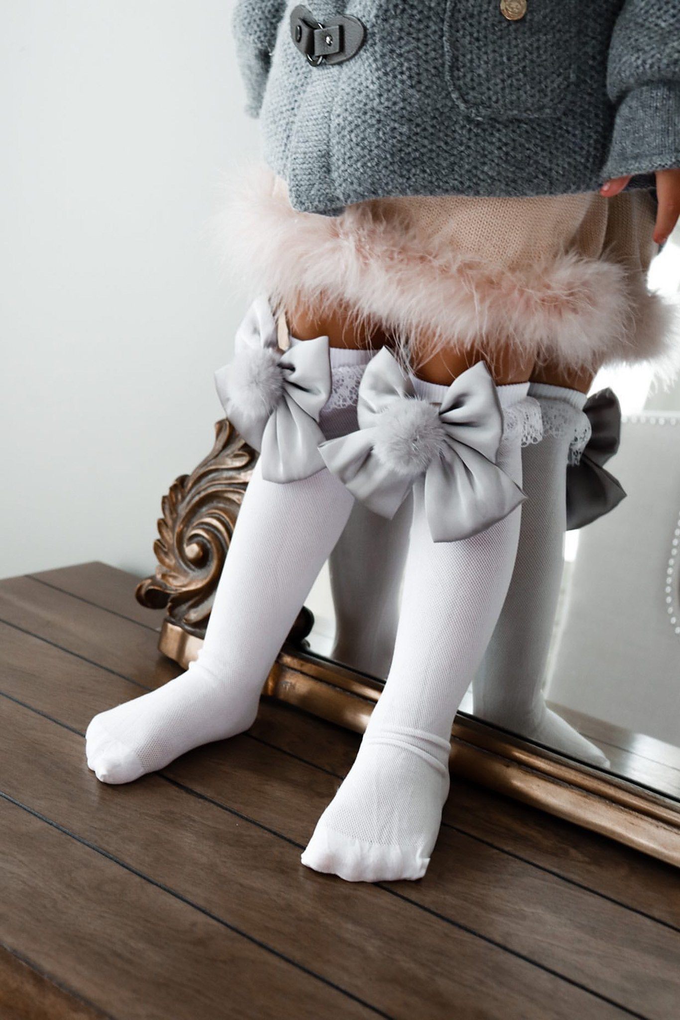 Lana Pom Pom Bow Socks - Cute Fuzzy Winter Socks for Women & Girls | Perfect for Christmas Gifts, Cold Weather & Cozy Home Wear