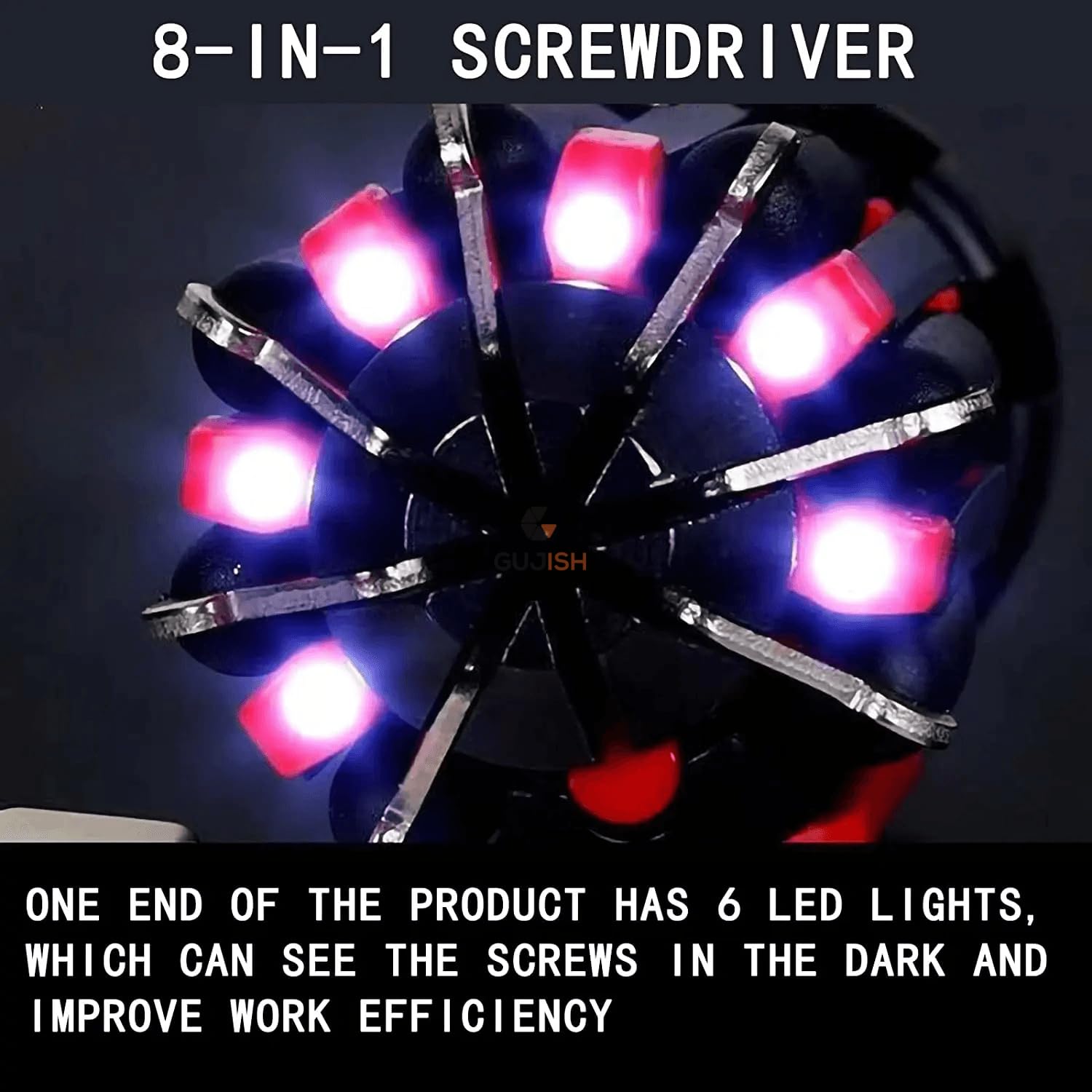 GUJISH 8-in-1 Multi-Function Screwdriver Set with 6 Built-in LED Lights | Professional Compact Tool Kit for Home Repairs, Office Use, Car Maintenance & DIY Projects | Perfect for Electrical Work, Phone Repair & Small Appliance Fixing