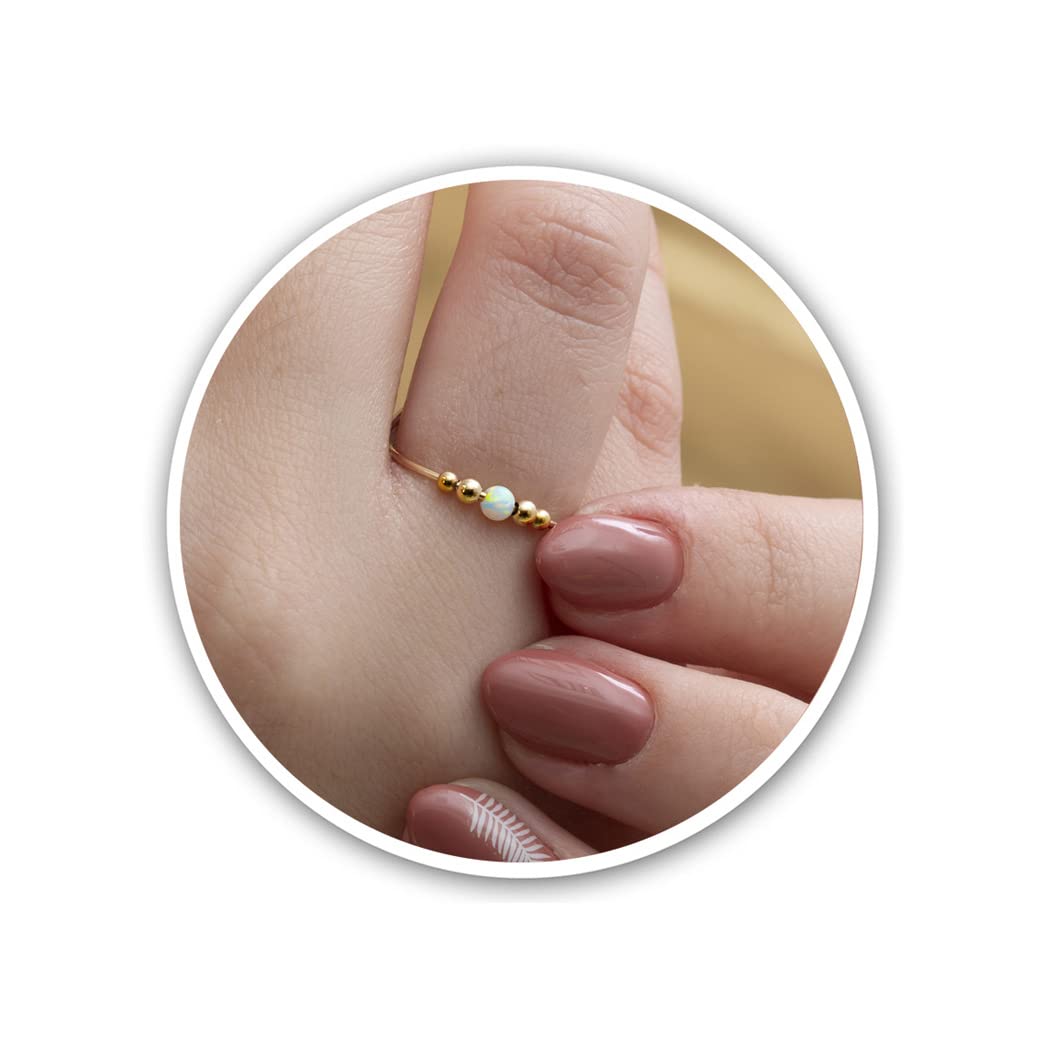 Anxiety Rings for Women - Gold Filled Fidget Rings for Stress Relief, Meditation & Focus - White Opal Spinner Ring - Perfect for Anxiety Relief, ADHD, Mindfulness & Office Work