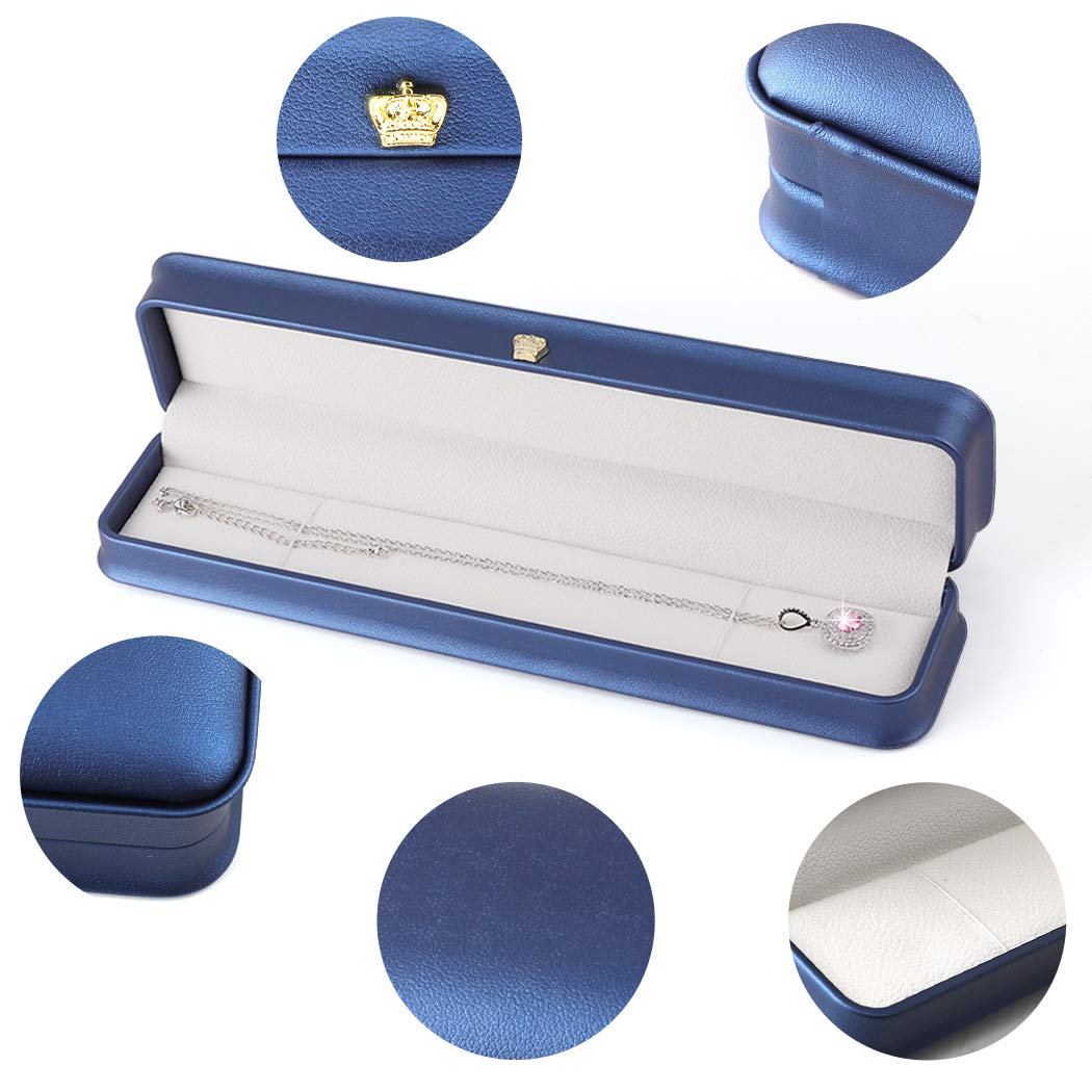 iSuperb Set of 2 PU Leather Jewelry Display Boxes - Long Chain Necklace & Bracelet Storage Case for Wedding, Anniversary, Engagement Gifts - Perfect for Jewelry Shop Displays, Bridal Shower Favors and Home Organization