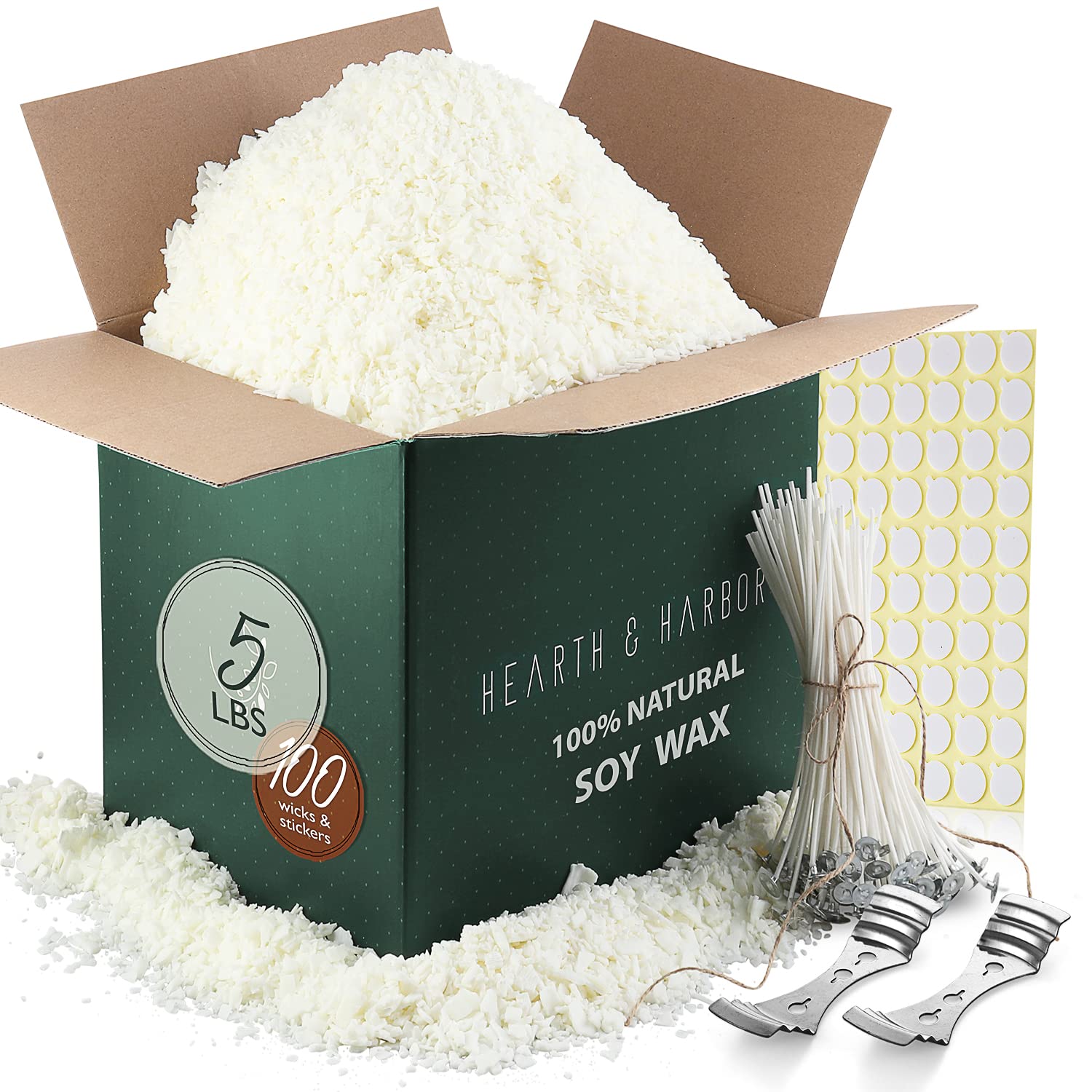 Premium Soy Wax Flakes for Candle Making - 5 lb Natural Soy Candle Wax with 100 Cotton Wicks, Wick Stickers & 2 Centering Devices - Perfect for DIY Home Candles, Gifts & Aromatherapy