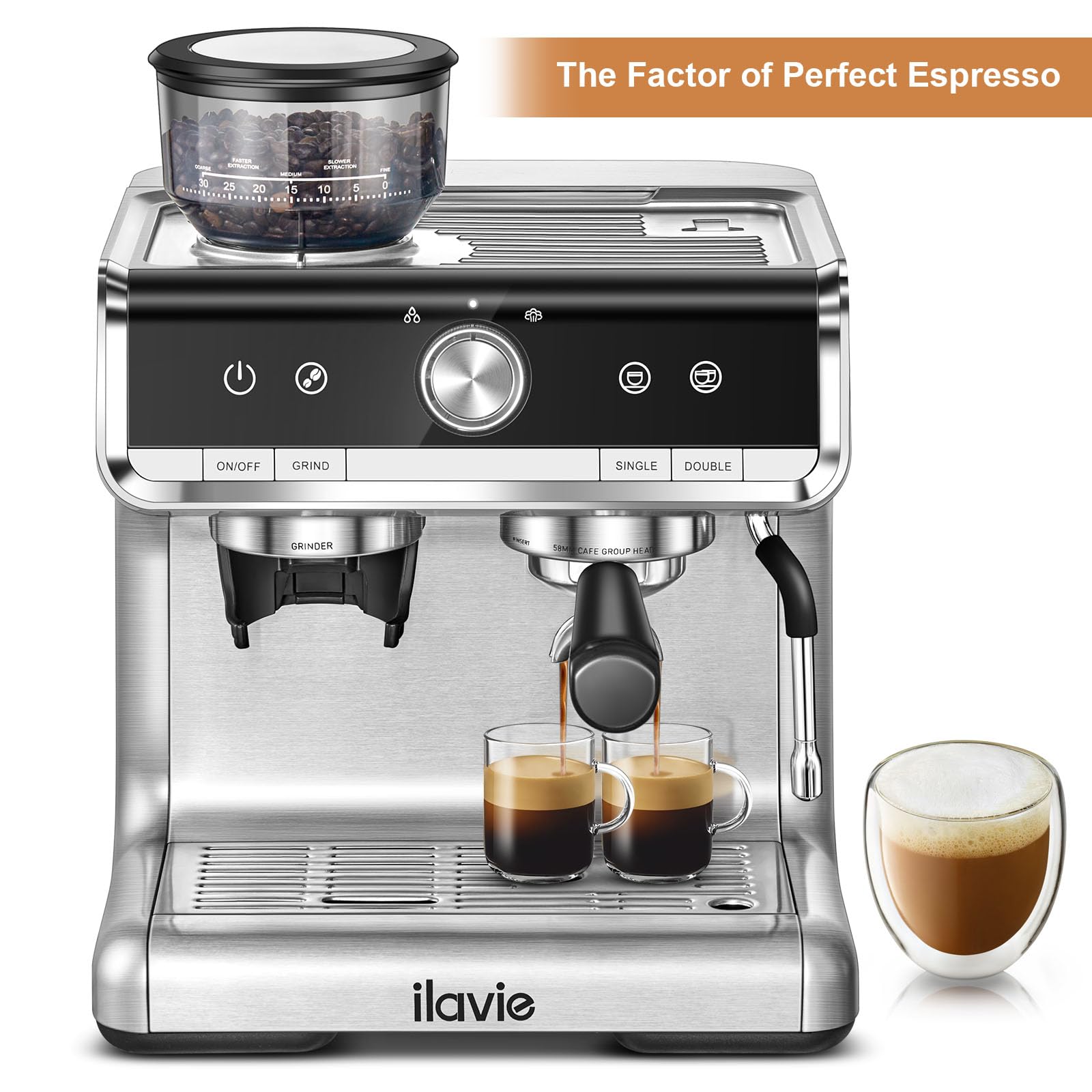 20 Bar Espresso Coffee Machine with Milk Frother - Professional Cappuccino & Latte Maker for Home & Office, 2.8L Removable Water Tank, Built-in Grinder - Perfect for Morning Brews, Afternoon Pick-Me-Ups & Entertaining Guests