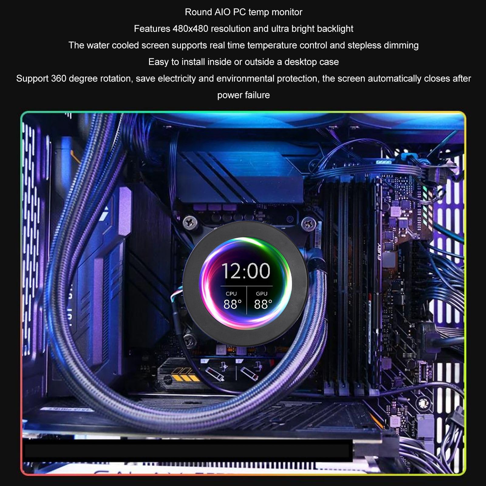 Annadue 2.1 AIO Computer Temperature Monitor with LCD Display - CPU Cooler Upgrade Kit, PC Sensor Panel for Water Cooling Systems, AIDA64 Compatible Computer Accessories (Black) - Perfect for Gaming Rigs and Custom PC Builds