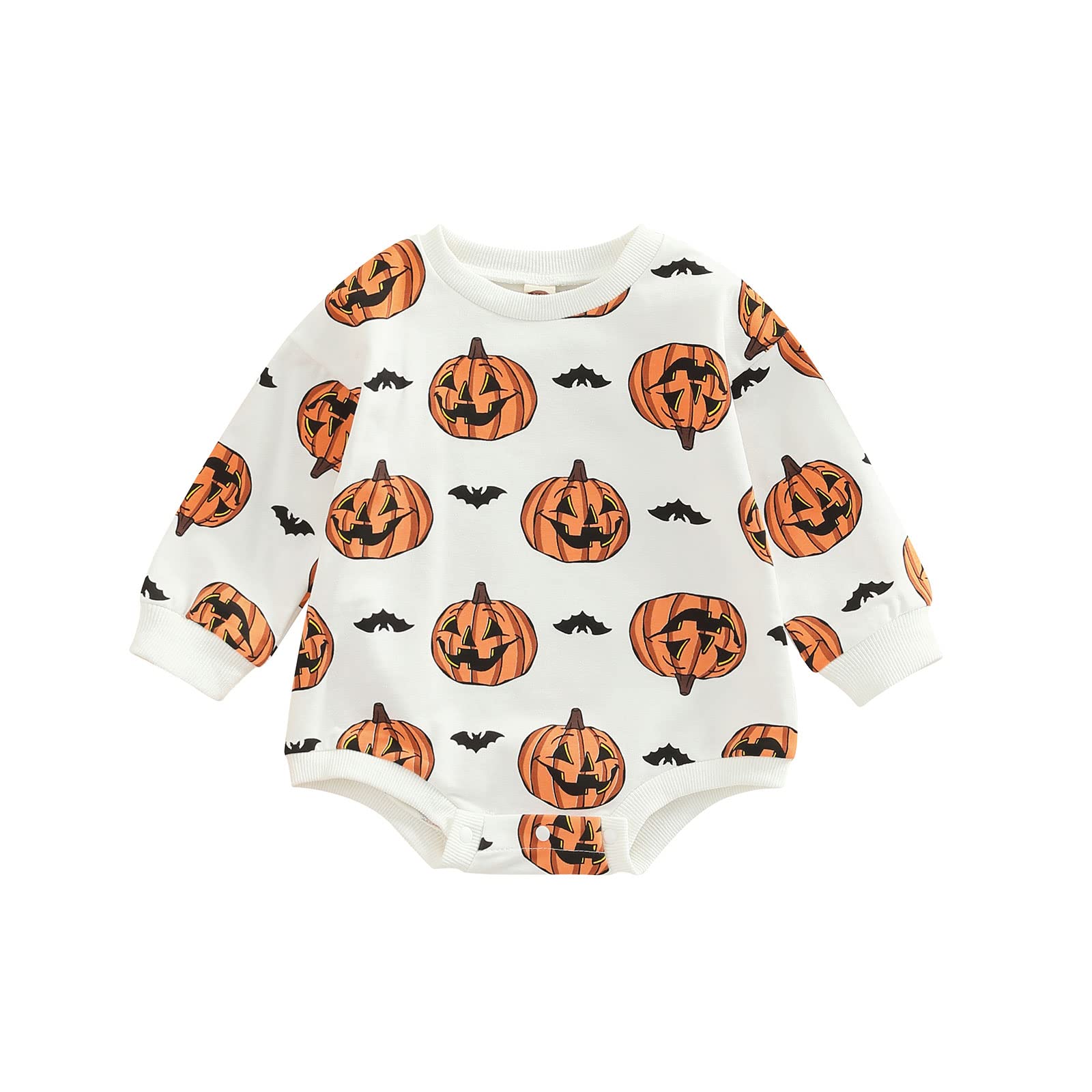 Baby Boys & Girls Halloween Pumpkin Sweatshirt Romper - Cute Crewneck Pullover Bodysuit Top for Fall & Winter Outfits | Perfect for Trick-or-Treating, Photo Shoots & Seasonal Family Gatherings