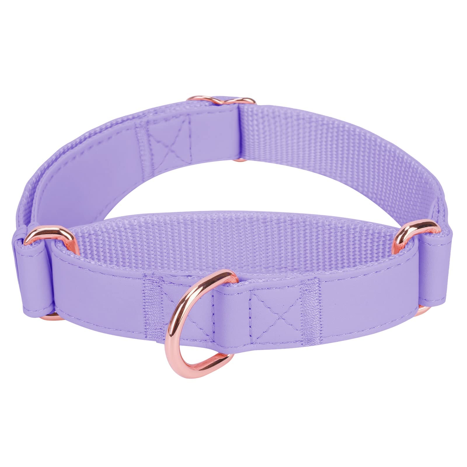 Premium Soft Leather Martingale Dog Collar - Adjustable Rose Gold Slip Collar for Small Medium Large Dogs | Durable Nylon No-Pull Training Collar | Easy to Clean & Stylish | Perfect for Daily Walks, Training Sessions & Outdoor Adventures (Purple)