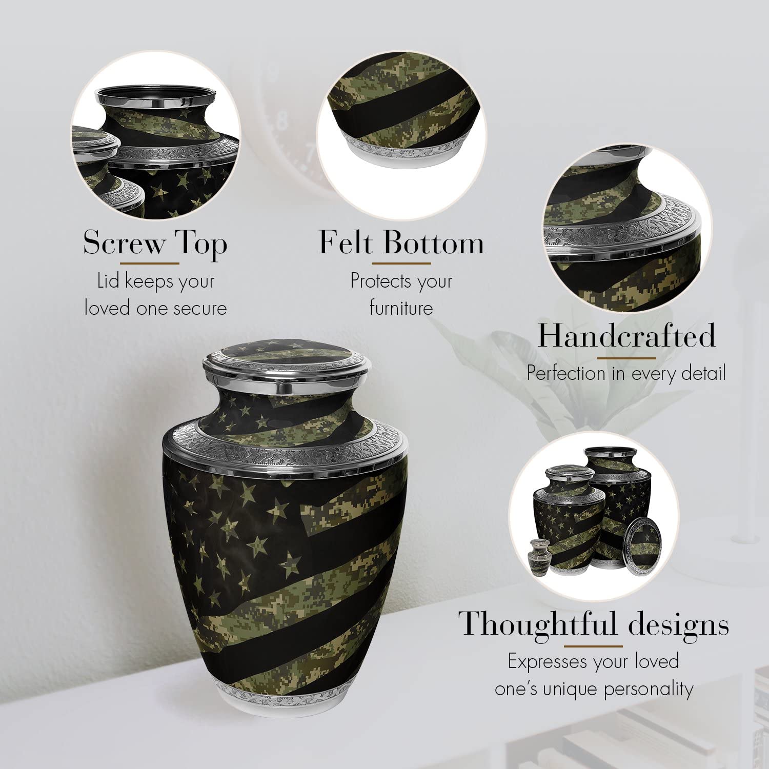 Military Digital Camo Cremation Urns for Men - Large Adult Human Ashes Urn for Funeral, Dad, Veterans - Perfect for Memorial Services & Home Display