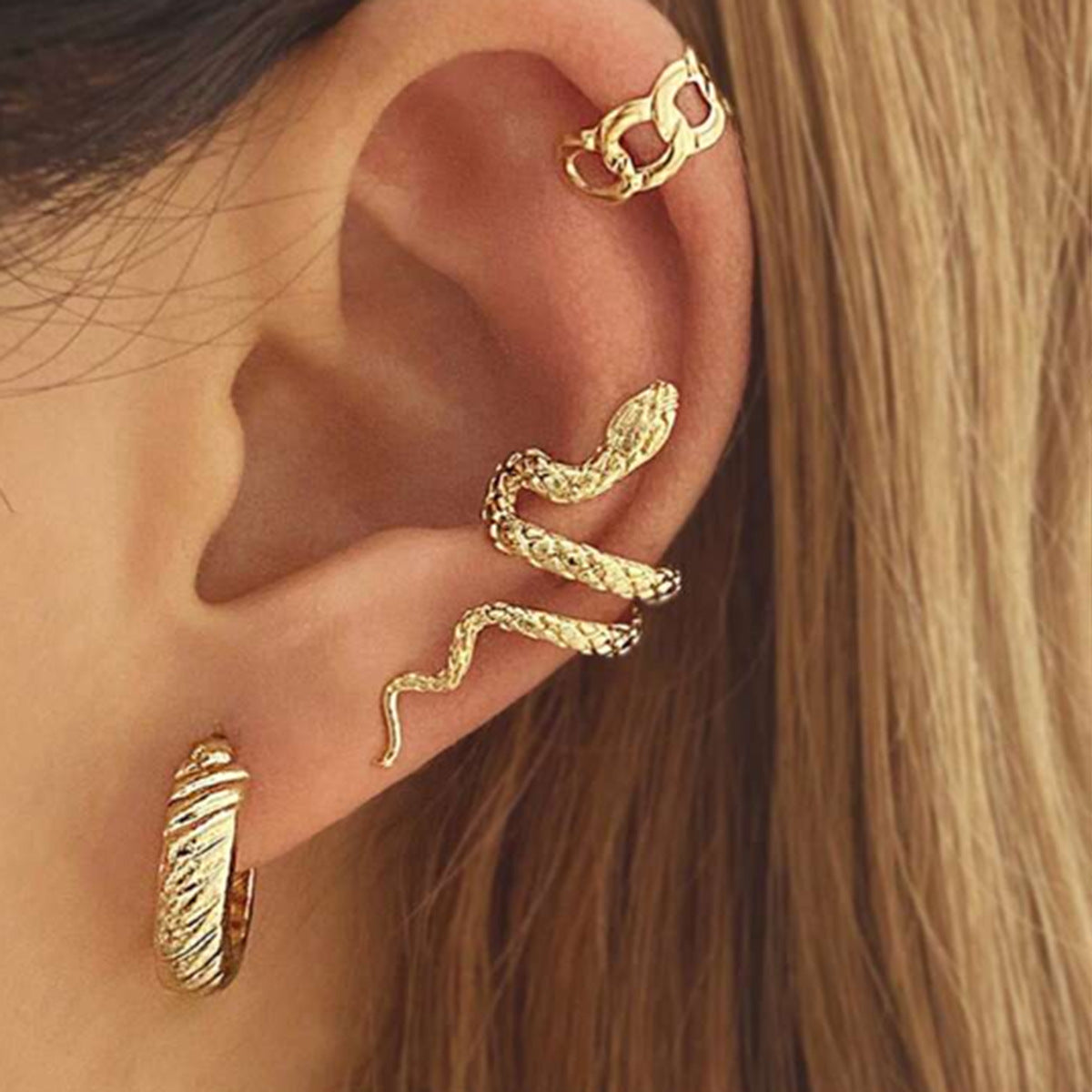 Rose Gold Snake Serpent Climber Earrings Non-Piercing Cuff Ear Cuff Jewelry for Women | HSPJ629 | Perfect for Parties, Weddings & Everyday Fashion Accessories