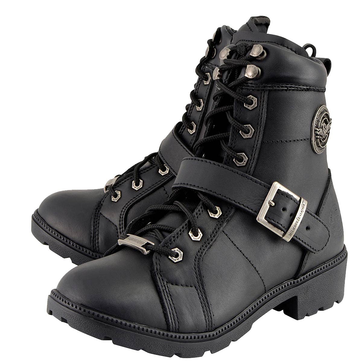 Milwaukee Leather MBL9325W Women's Wide Width Motorcycle Boots - Premium Black Leather Lace-Up Biker Boots for Riding & Outdoor Adventures